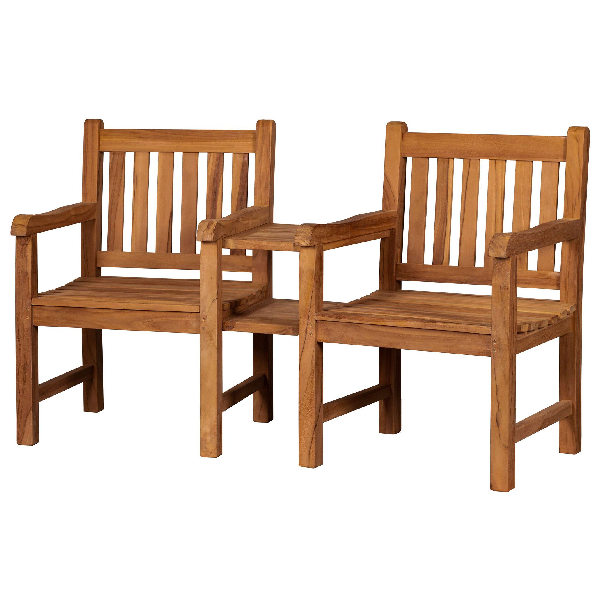 bene living Gartenbank Feierabendbank 160 cm - Teakholz, zwei kleine Tischchen - auch als einzelne Sitzplätze