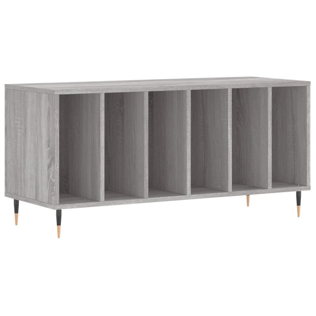 furnicato Media-Regal Plattenschrank 100x38x48 cm Grau Sonoma mit Massivholz und Eisenbeinen, 1-tlg., Stabile LP-Regal mit Ablagefläche für Plattenspieler und Stauraum