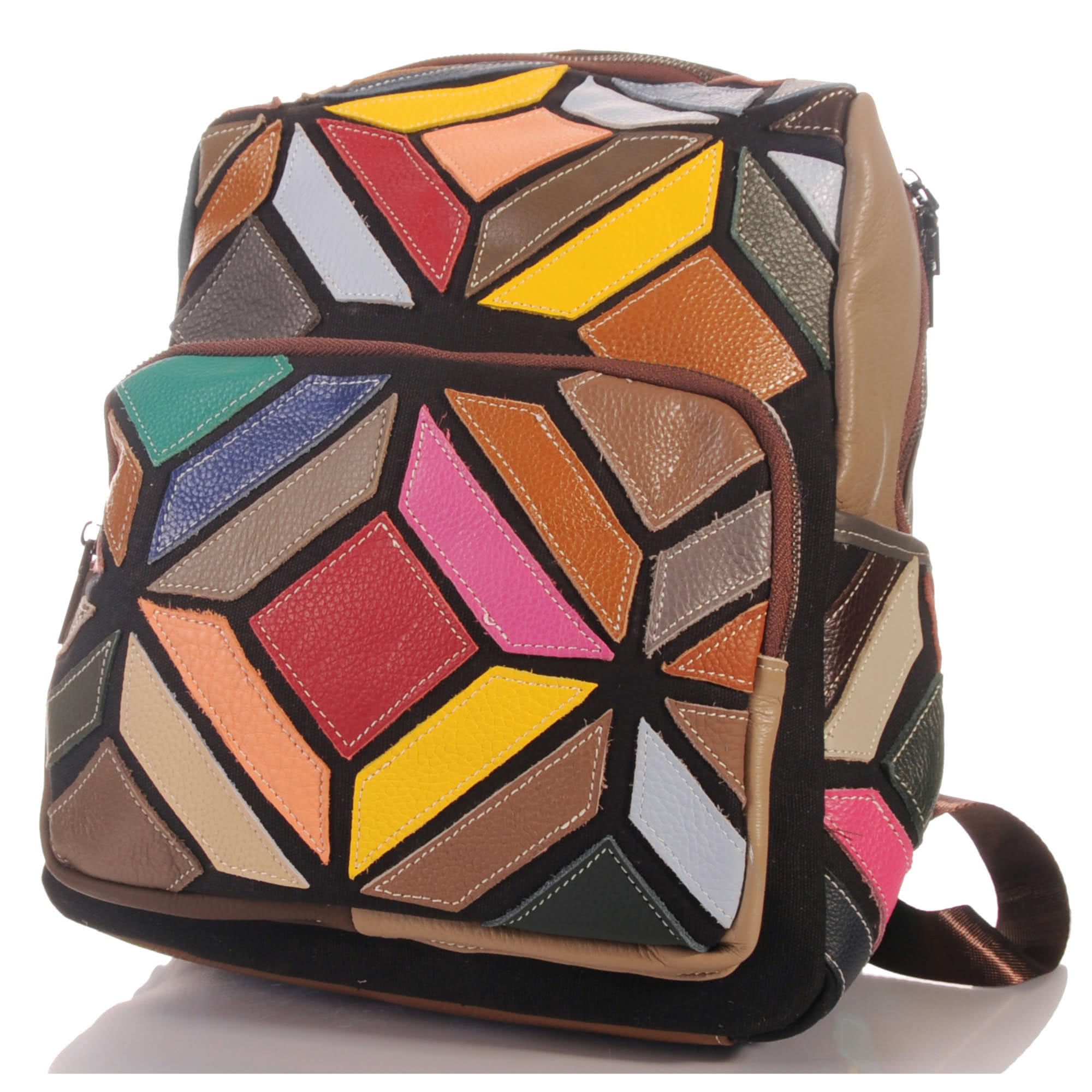 KMISSO Henkeltasche Handgefertigter City Backpack Pachwork Rucksack Leder bunt 30702 (1-tlg), im eleganten Look