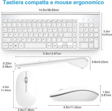 GALENMORO Italienische USB kabellos – QWERTY Ergonomisch Kompakt Full-Size Tastatur- und Maus-Set, mit Number Pad Ultradünne kabellose Tastatur leise Maus für Windows