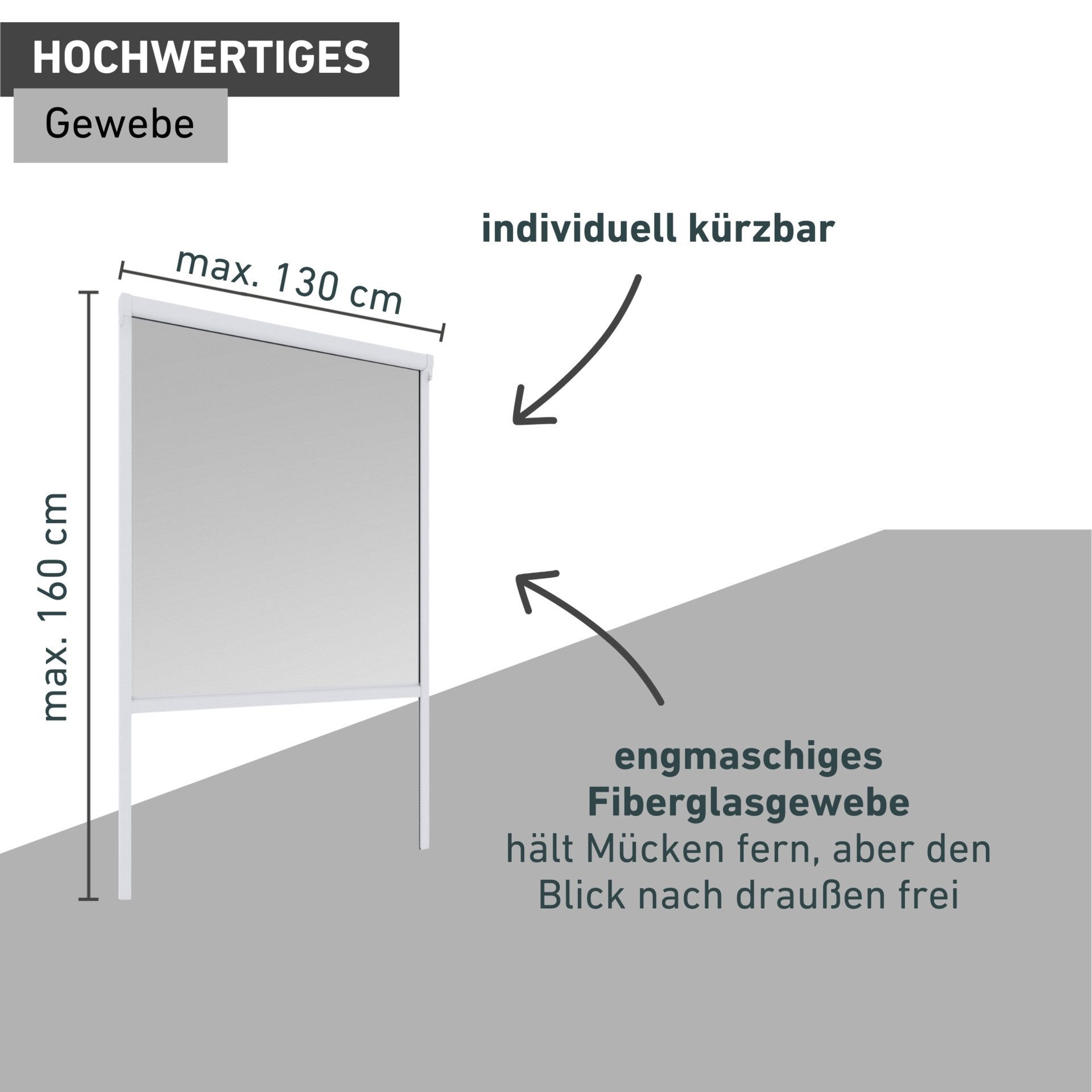 Windhager Insektenschutz-Vorhang Basic für Fenster, Fliegengitter zum hochschieben, PVC, (Packung, 1-St), Insektenschutz zum bohren, Rollo 130 x 160 cm, weiß