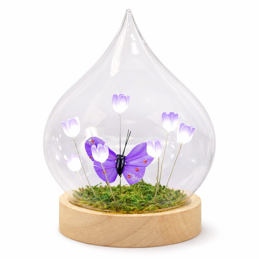 Kremers Schatzkiste LED Dekolicht LED Deko Tropfen Blumen Schmetterling Glaskugel Sockel & Timer 17 cm, LED fest integriert