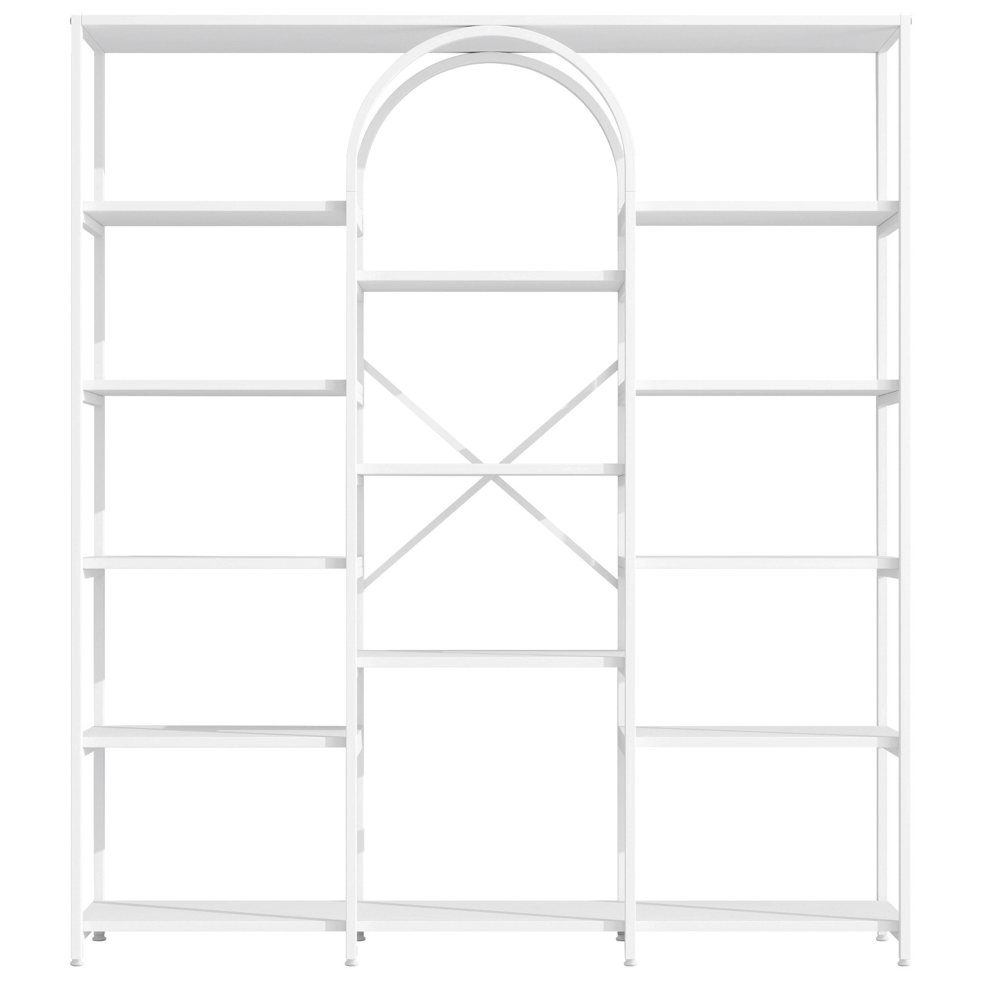 Flieks Bücherregal Standregal mit 5 Ebenen/14 Fächer, B160xT30xH180 cm 1-tlg., Lagerregal Bücherschrank Hochschrank Weiß, Stahlrahmen & MDF