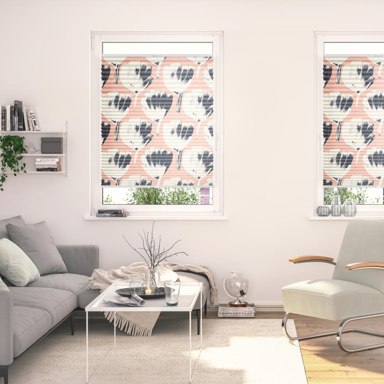 LICHTBLICK ORIGINAL Plissee Plissee Klemmfix, ohne Bohren, blickdicht, Jumbo Flowers on salmon, blickdicht, freihängend, Klemmfix