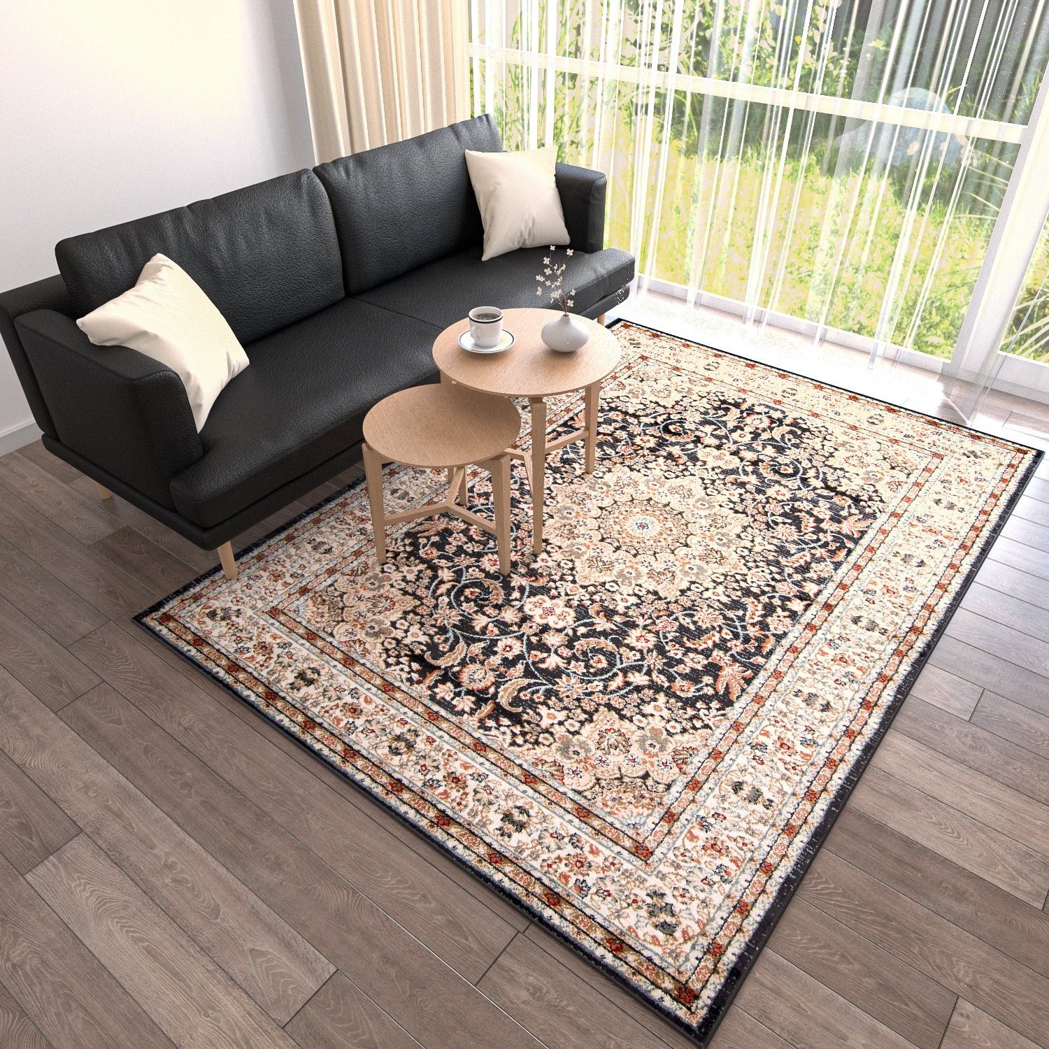 Orientteppich Oriente Teppich - Traditioneller Teppich Orient Beige Schwarz, Mazovia, 60 x 100 cm, Geeignet für Fußbodenheizung, Pflegeleicht, Wohnzimmerteppich | Alle Teppiche