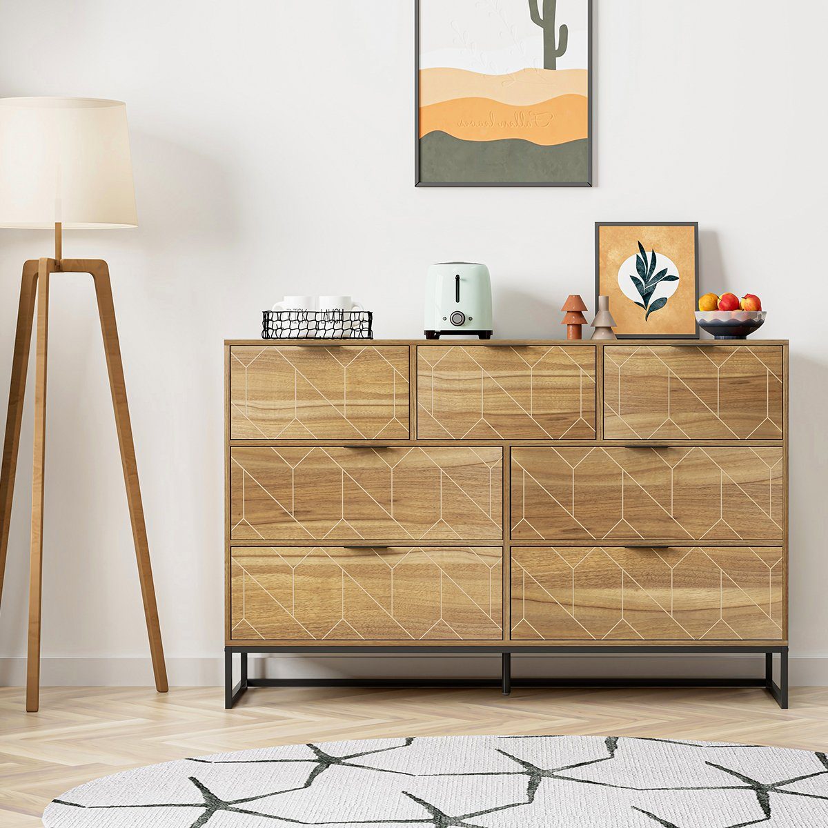 PHOEBE CAT Kommode (Sideboard), Schrank mit 7 Schubladen für Schlafzimmer & Wohnräume, Breite 120cm