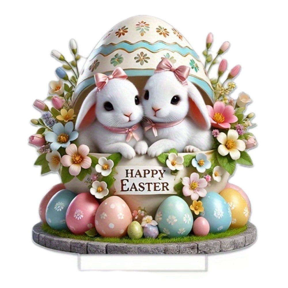 FOUORTUNATE-BEE Dekofigur Acryl Osterdeko Hasen & Eier – Flache Tischdekoration (1 St), Moderne Osterfiguren aus Acryl für Tisch & Wohnzimmer