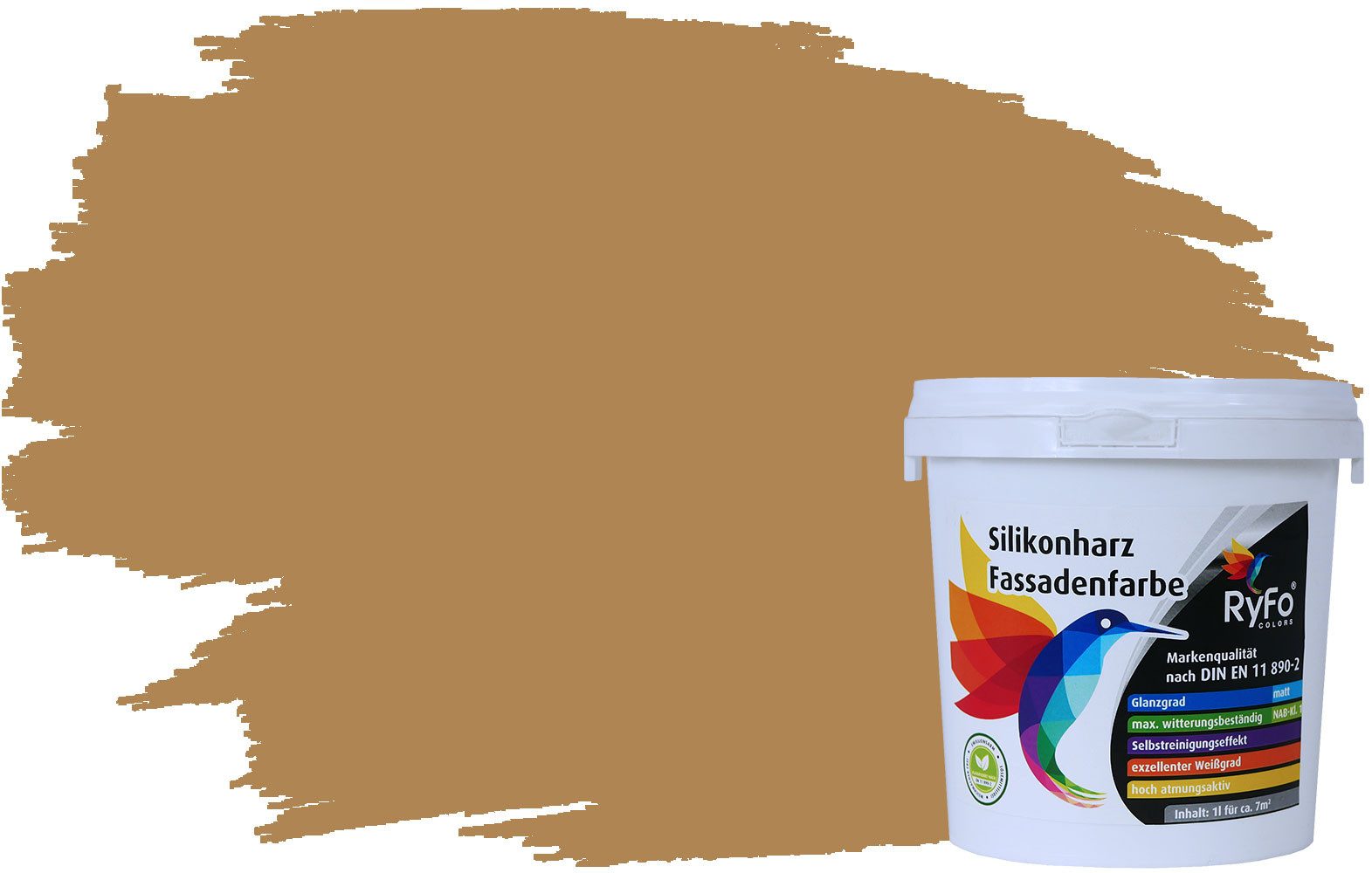 RyFo Colors Fassadenfarbe Silikonharz Fassadenfarbe Braunbeige 1l, 1 L ca. 6 m², Wasserabweisend, diffusionsfähig, schützt vor Schmutz, Algen, Pilzen