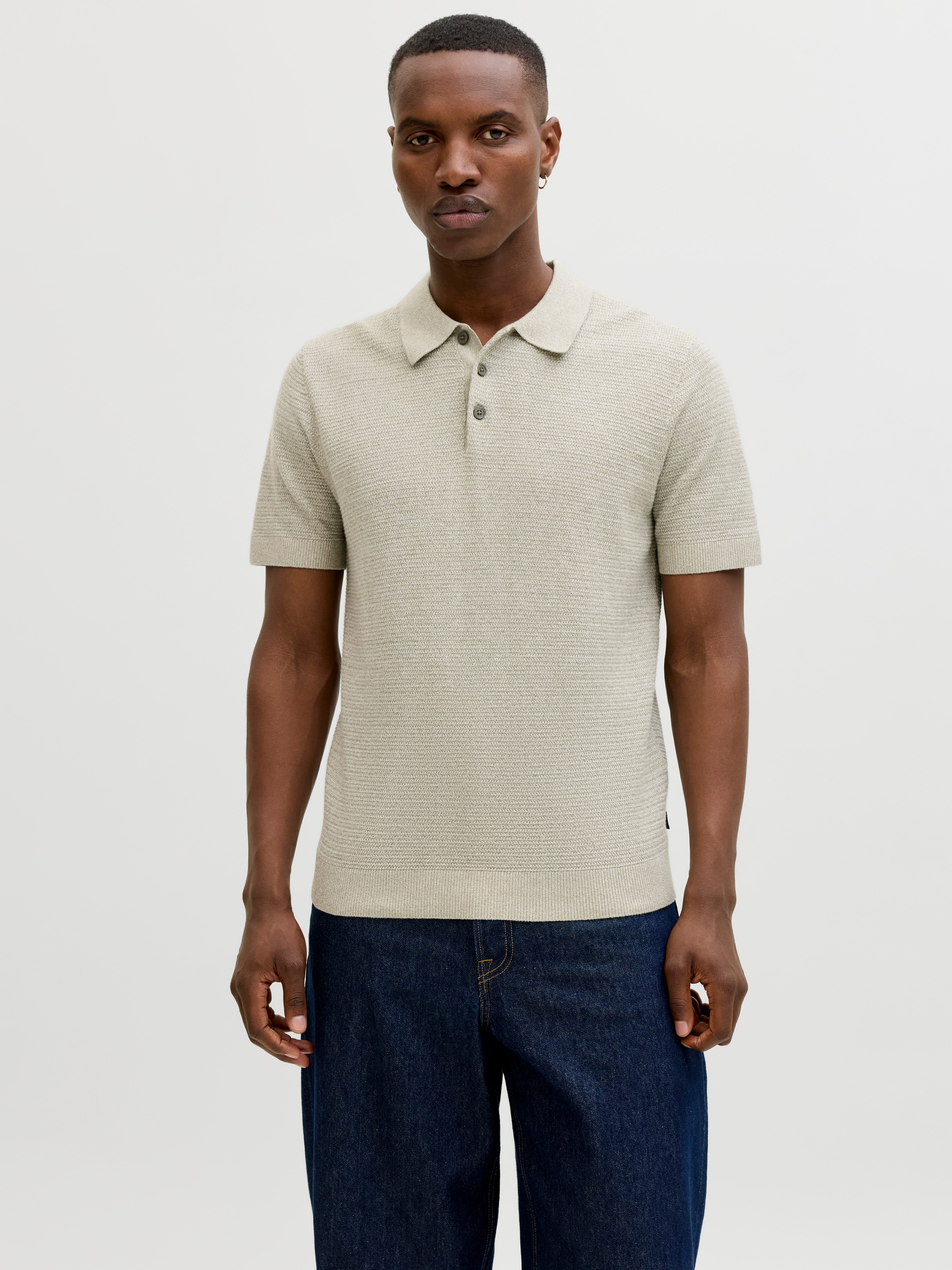 Jack & Jones Polokragenpullover JPRBLURILEY KNIT POLO SS SN Baumwolle, regular fit