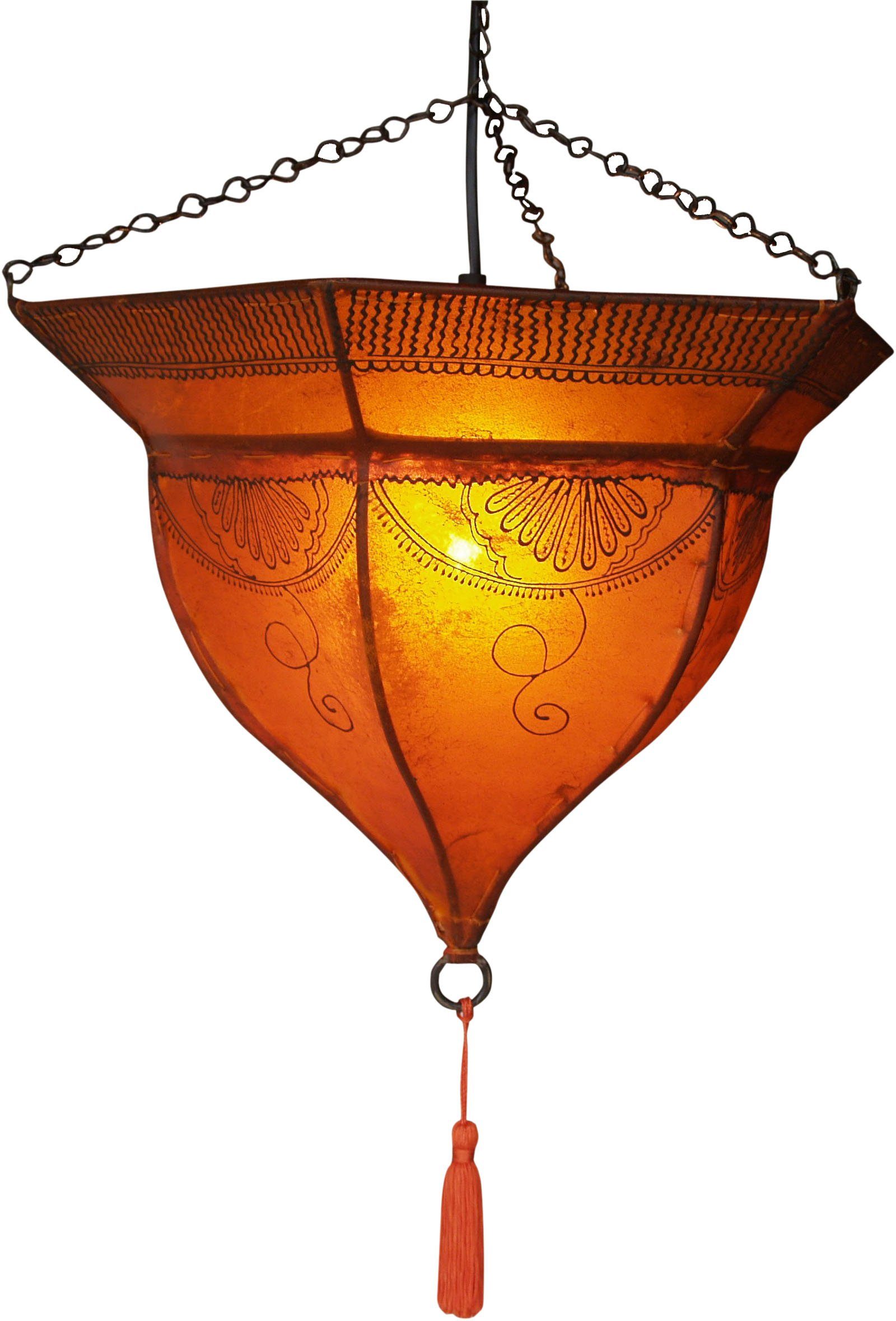 Guru-Shop Deckenleuchten Henna Leder Deckenlampe - Mali orange, Leuchtmittel nicht inklusive