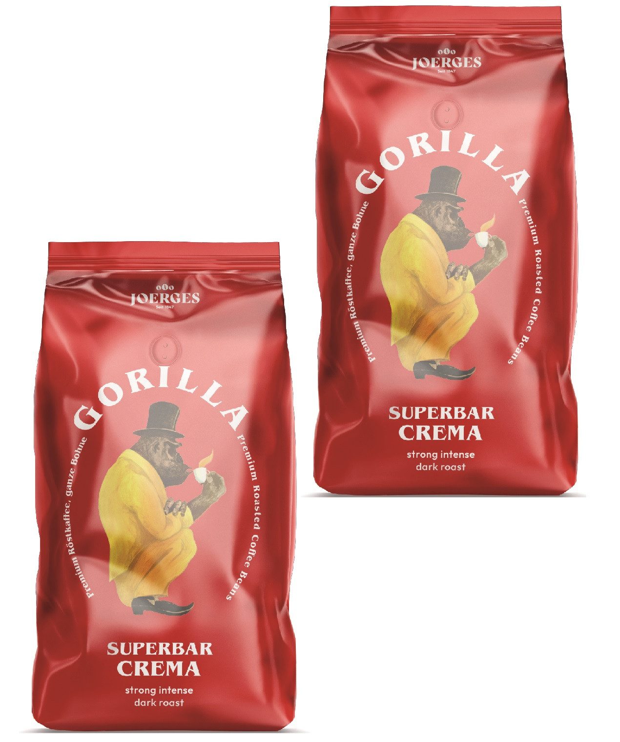 Gorilla Kaffee Joerges Espresso Gorilla Superbar Crema ganze Kaffeebohnen, 2 x 1000 g, aus 60% Arabicabohnen und 40% Robustabohnen