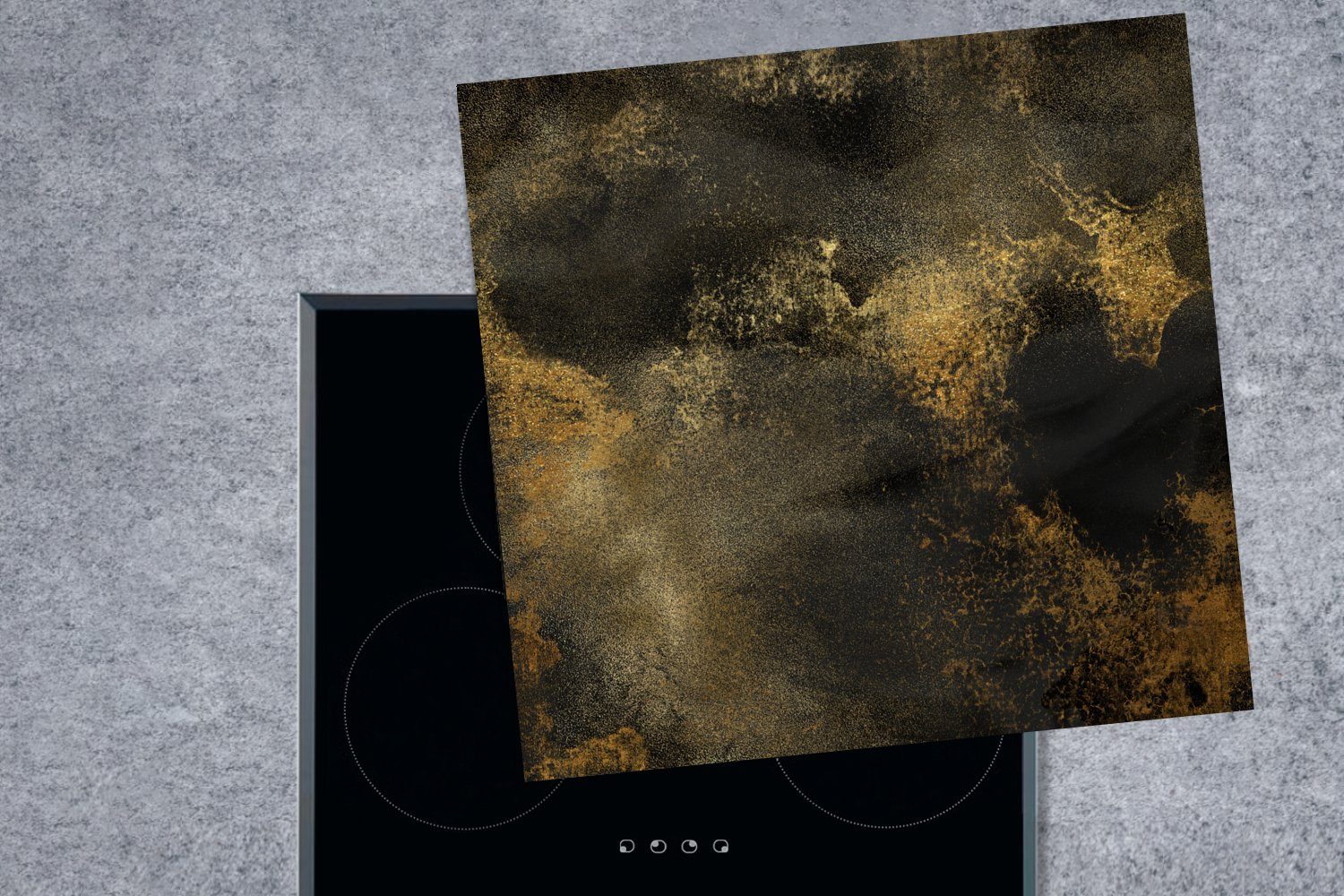 Arbeitsplatte Schwarz küche Vinyl, Abstrakt, für (1 MuchoWow - cm, - Gold 78x78 Ceranfeldabdeckung, Herdblende-/Abdeckplatte tlg),