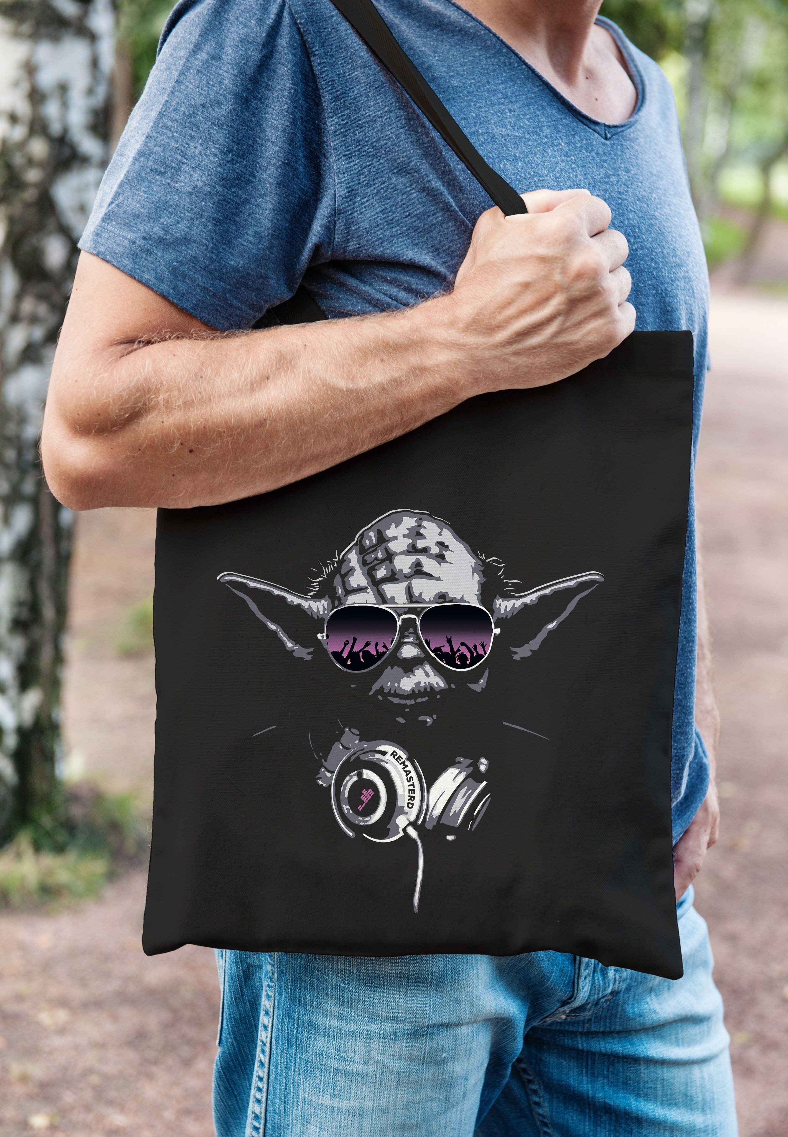 MoonWorks Einkaufsshopper Jutebeutel Deejay DJ Remastered Baumwolltasche Stoffbeutel