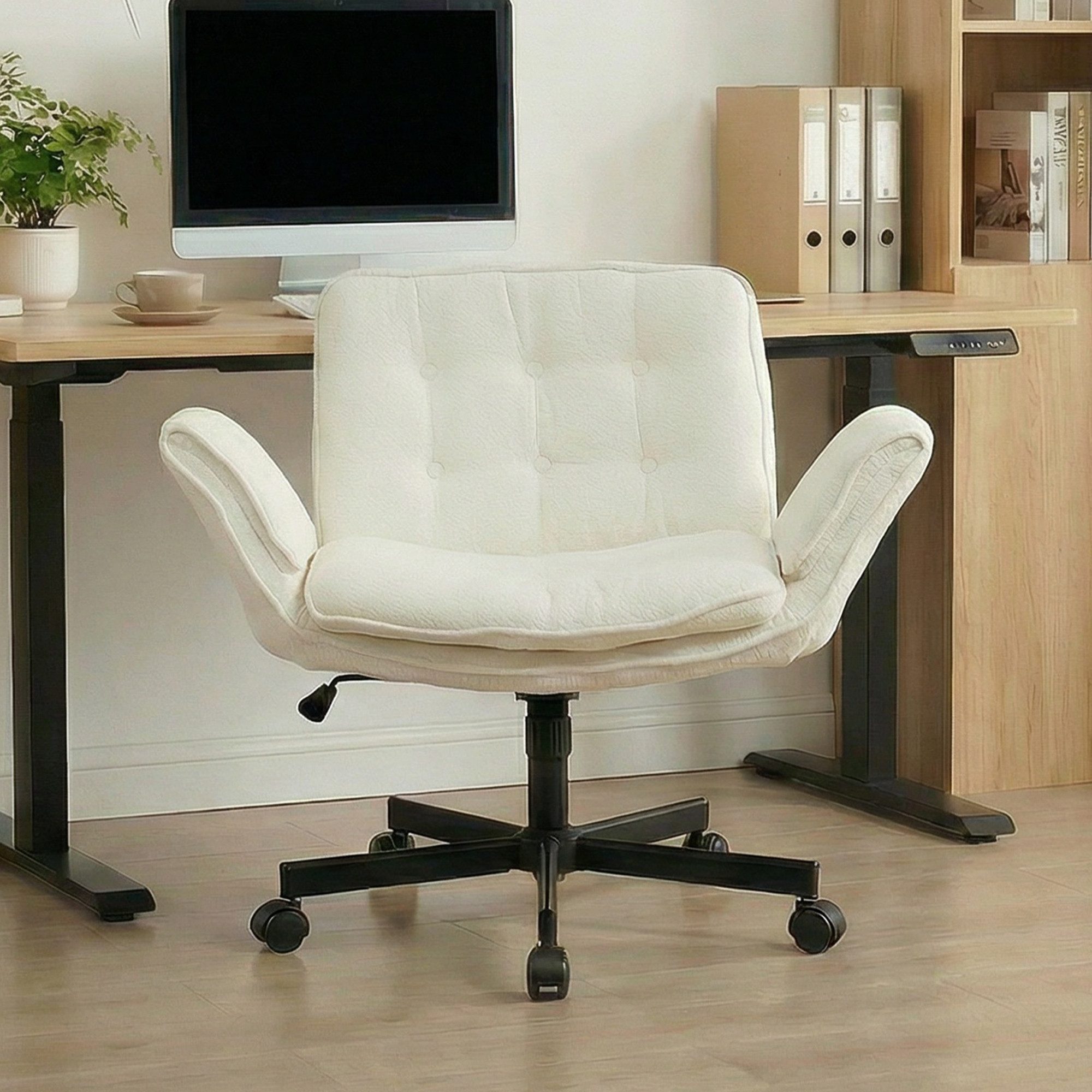 Leawin Drehstuhl Ergonomischer Drehstuhl aus Chenille mit breitem Sitz