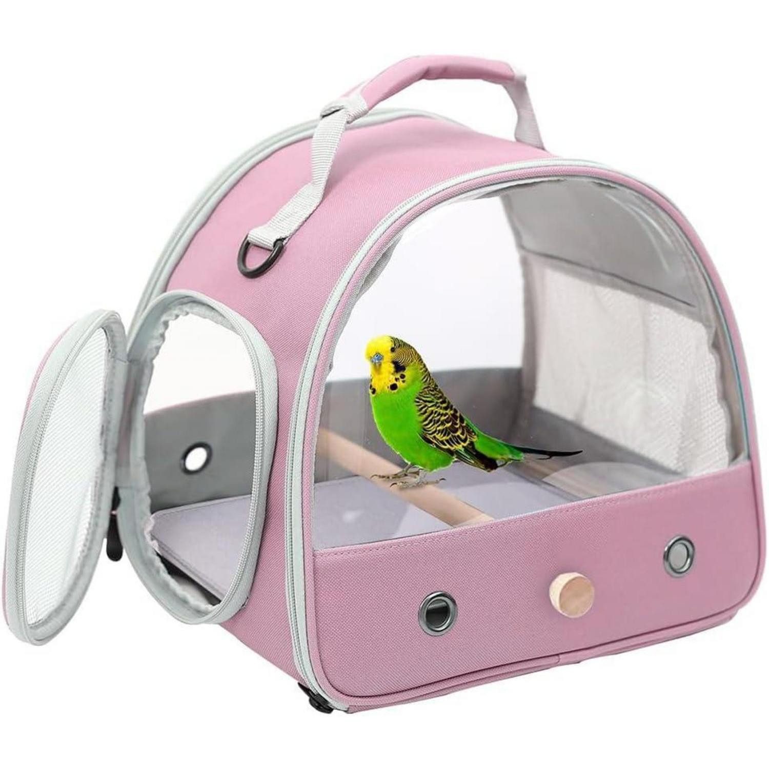 LuxusKollektion Tiertransporttasche Vogeltrage Papageien Sittiche Matte Holzstange Rosa Pink
