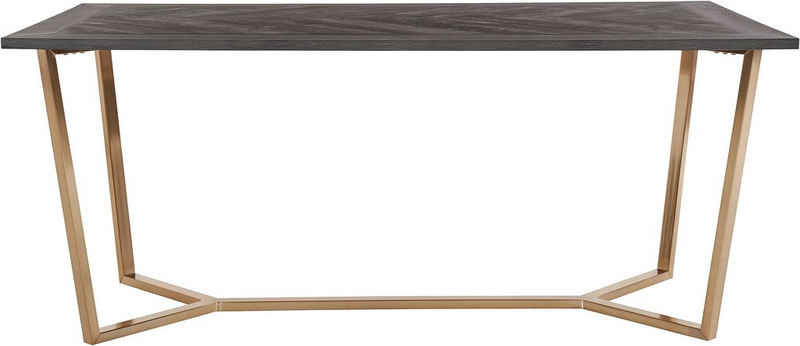 Leonique Esstisch »Nanterie«, Tischplatte in einer pflegeleiten Holzoptik, mit exklusivem Fischgrätenmuster und fühlbare Holzstruktur, Gestell aus goldfarbenem Metall, Höhe 76 cm