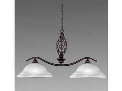 FISCHER & HONSEL LED Pendelleuchte, 2flammig Landhaus-Stil mit Lampenschirm Glas - Designklassiker Hänge-Lampe Schwarz antik dimmbar für über Esstisch Esszimmer & Couch-Tisch Wohnzimmer