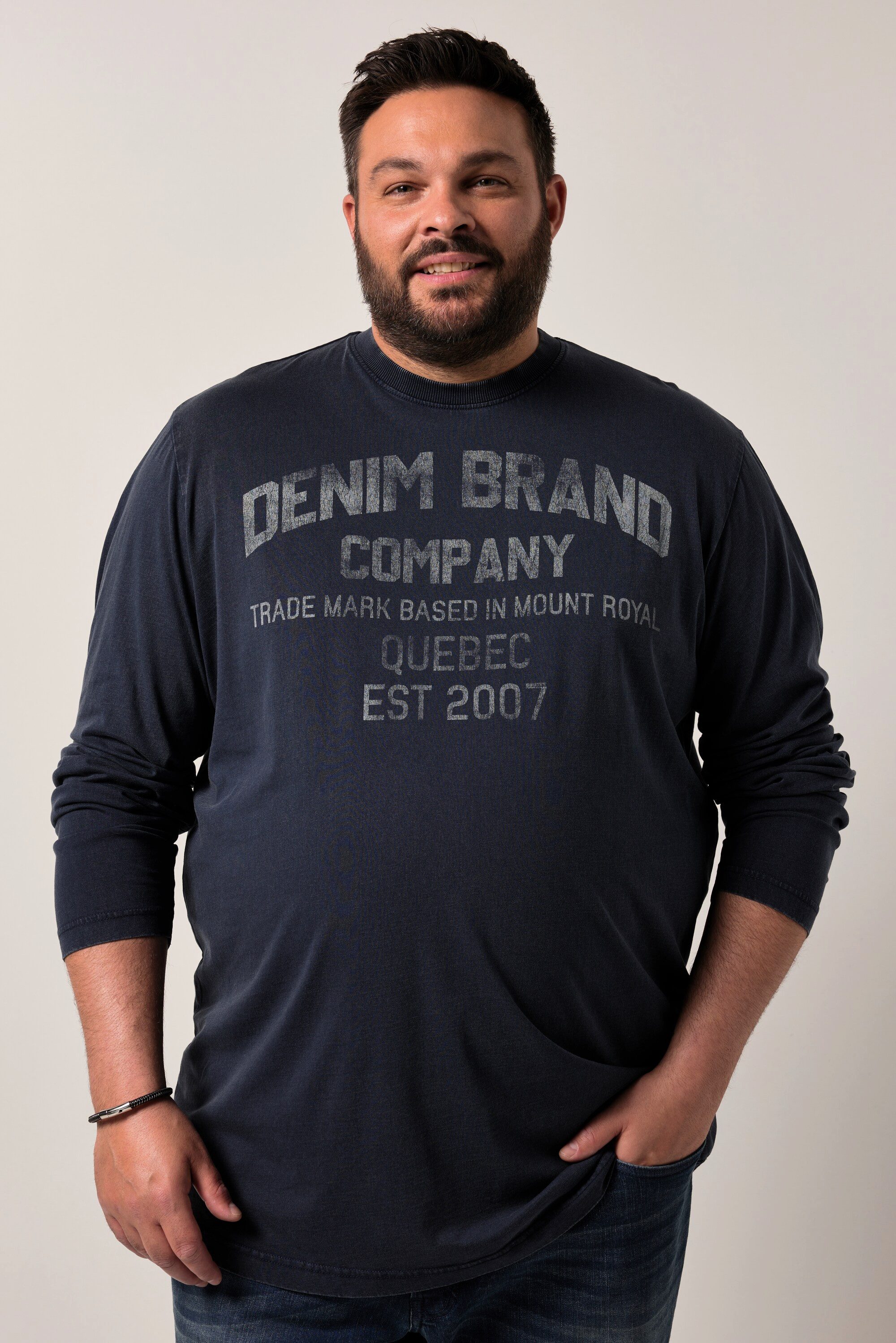 Men Plus T-Shirt Men+ Langarmshirt Brustprint günstig online kaufen