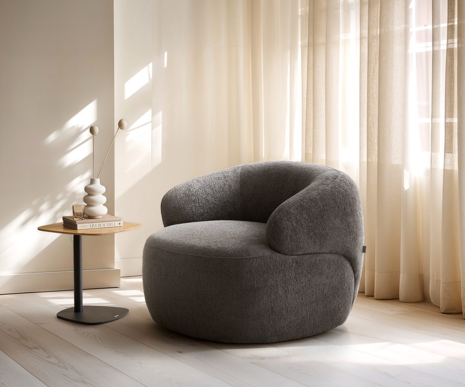 DELIFE Cocktailsessel Nova, Bouclé Soft Schlamm 88x88 cm Loungesessel