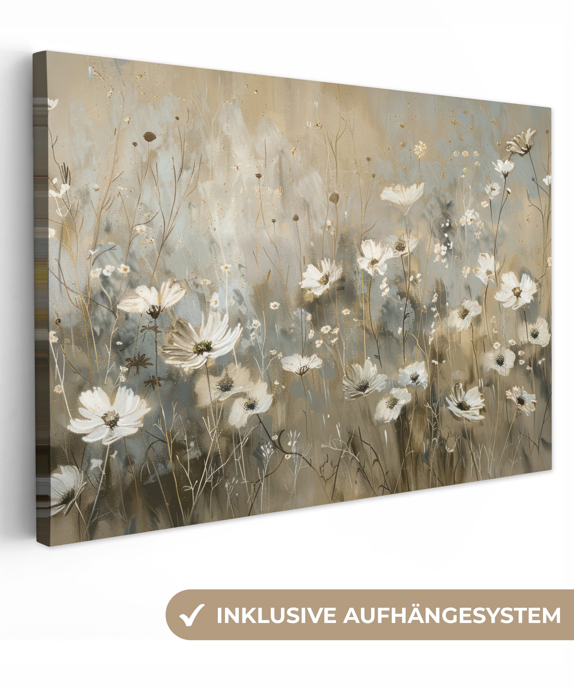 Leinwandbild Blumen - Weiß - Natur - Grau - Modern