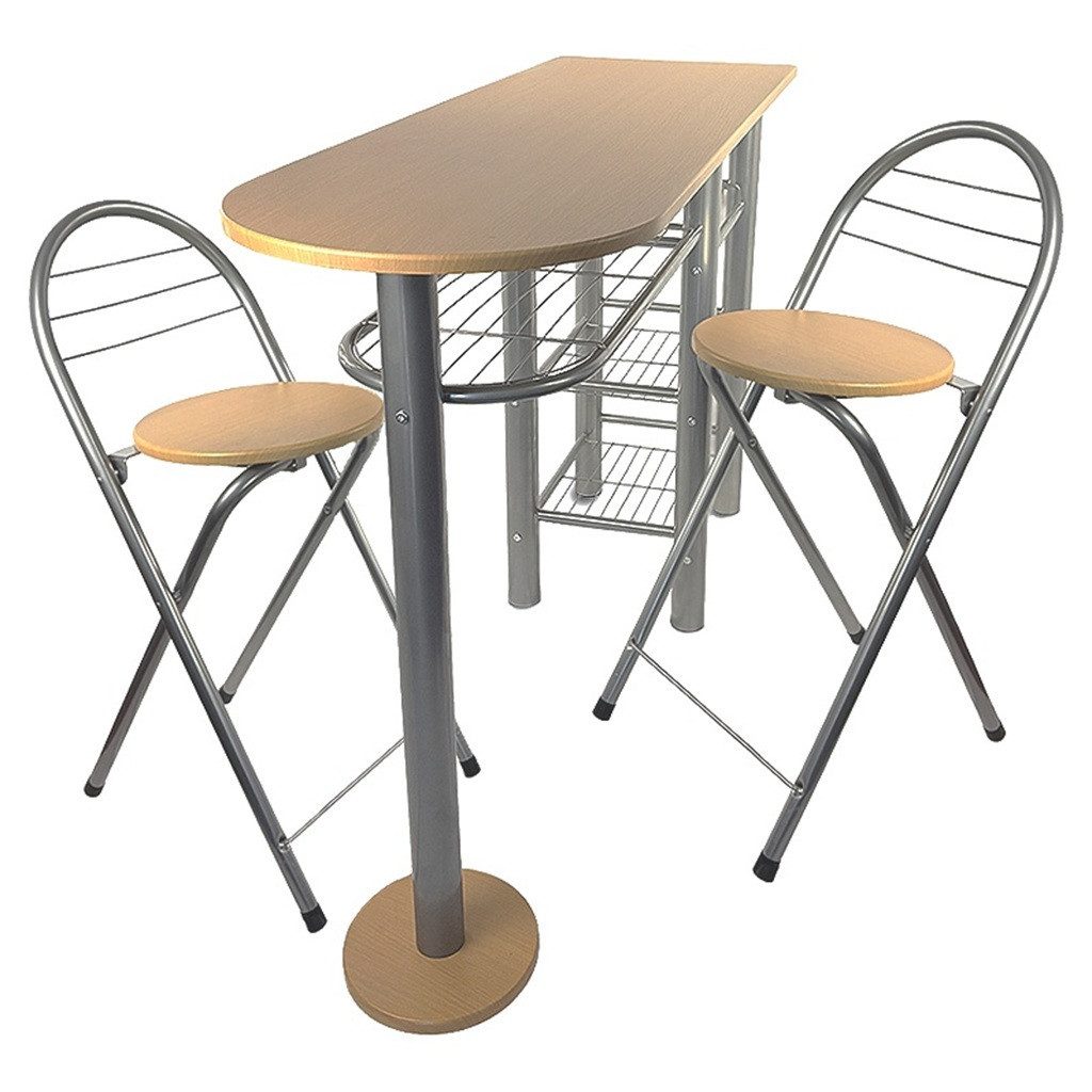 Kiwari Bartisch Kiwari® Dion Bartisch-Set mit 2 Barhockern, Buche-Schwarz, 120 cm