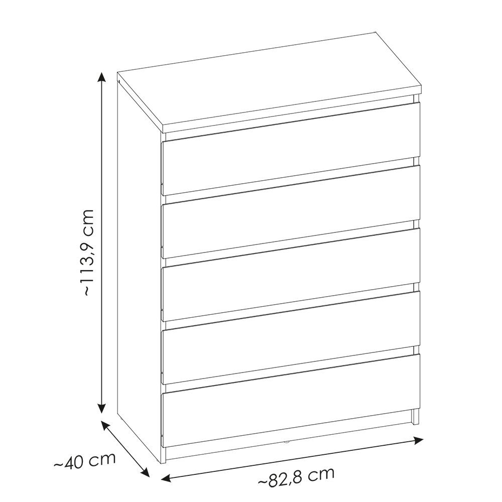 Lomadox Kommode FORTALEZA-129, Schubladenkommode in weiß mit 5 Schubladen, B/H/T 82,8/113,9/40 cm