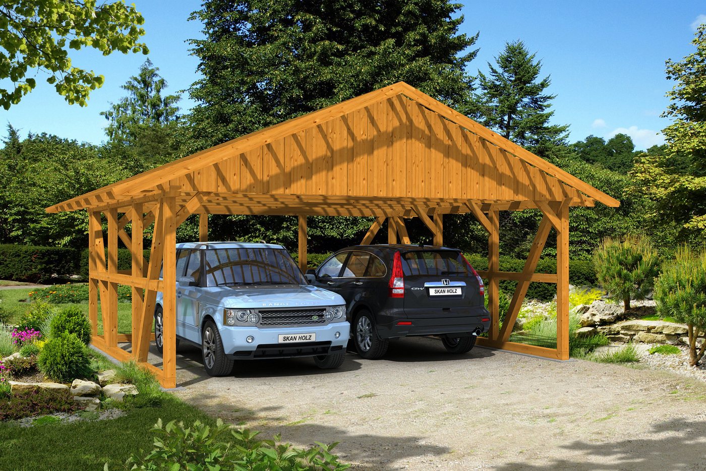 Thumbnail - Skanholz Doppelcarport Schwarzwald, BxT: 684x600 cm, 220 cm Einfahrtshöhe, mit Dachlattung