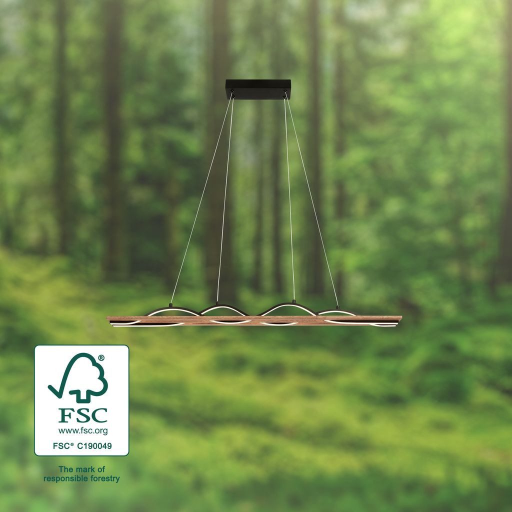 Briloner Leuchten LED Pendelleuchte 3818014, LED fest integriert, 2700K - Extra-Warmweiß, LED Hängelampe 98 x 11 x 10 cm Schwarz-Holz 29W Esszimmer Wohnzimmer