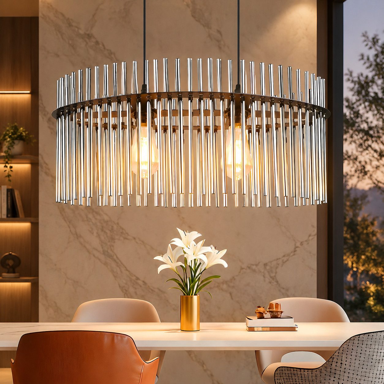 Nettlife Pendelleuchte Modern Gold/ Schwarz 2-Flammig,Glas,E27 Hängelampe mit Kristall Schirm, ohne Leuchtmittel, für Esszimmer Küche Wohnzimmer, Höhenverstellbar