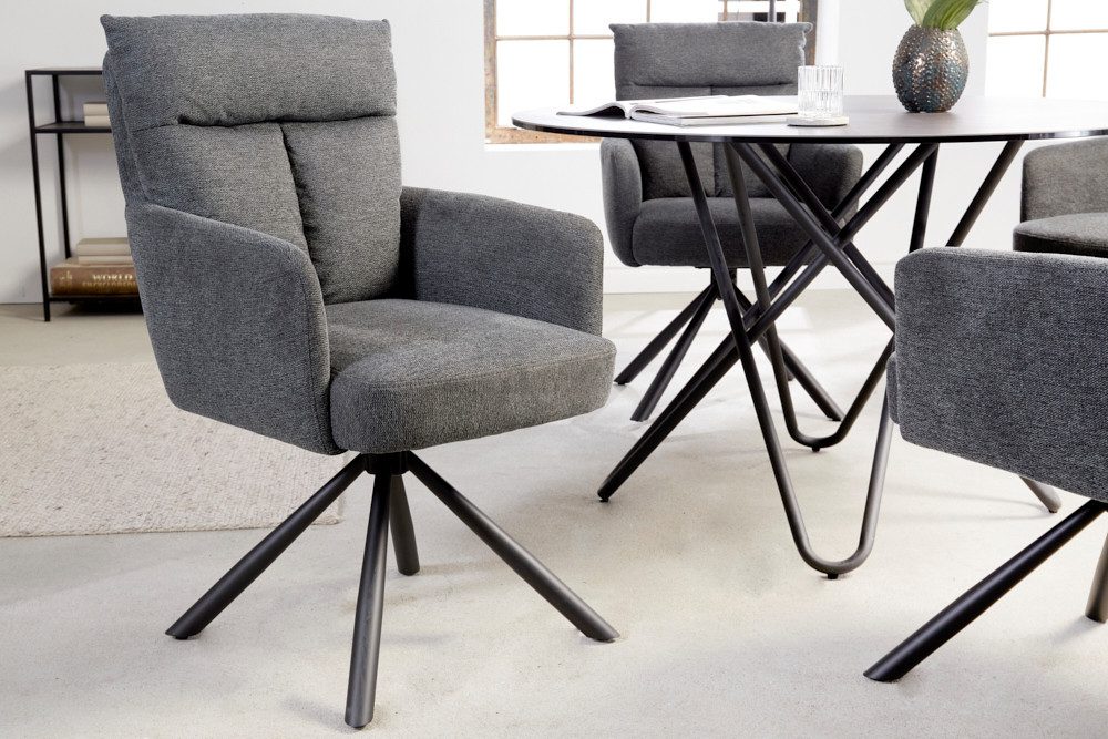 riess-ambiente Polsterstuhl BIG GEORGE grau – 360° drehbar, mit Armlehnen & Federkern (Einzelartikel, 1 St), Strukturstoff & stabiles Metallgestell - ideal für  – Bild 4 von 5