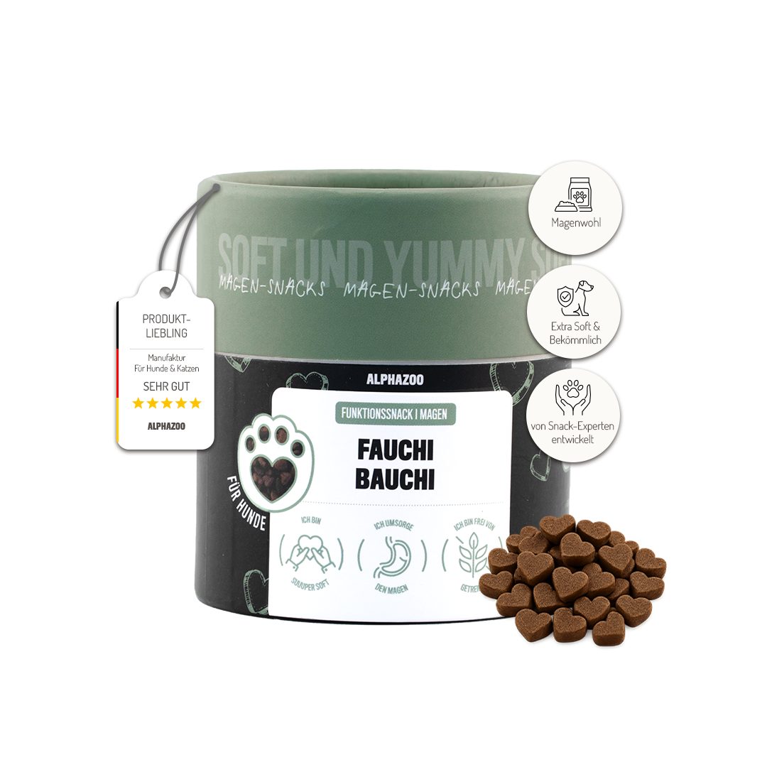 ALPHAZOO Fauchi Bauchi 60g, Magen-Darm-Snack für Hunde, Snack für: Hunde, Weicher Verdauungssnack für sensible Hunde und ihre Darmflora