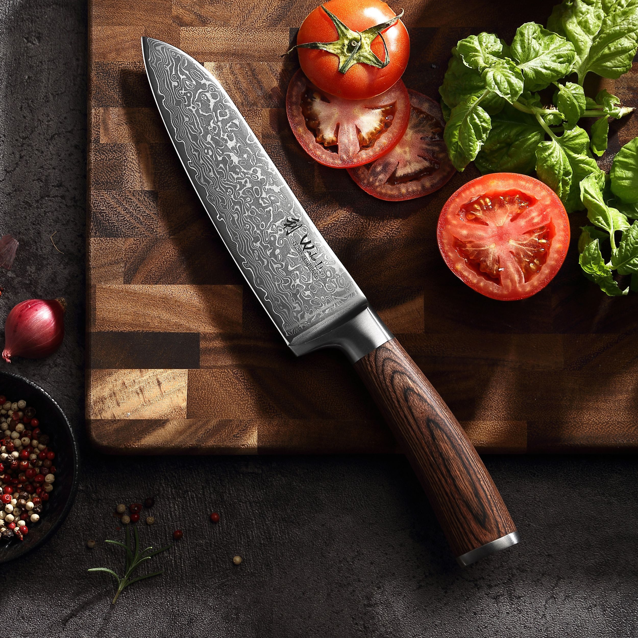 Wakoli Santokumesser EDIB Sakura Damast Santoku Messer Küchenmesser 17 cm Klinge, aus 67 Lagen Damaststahl, VG-10 Kern