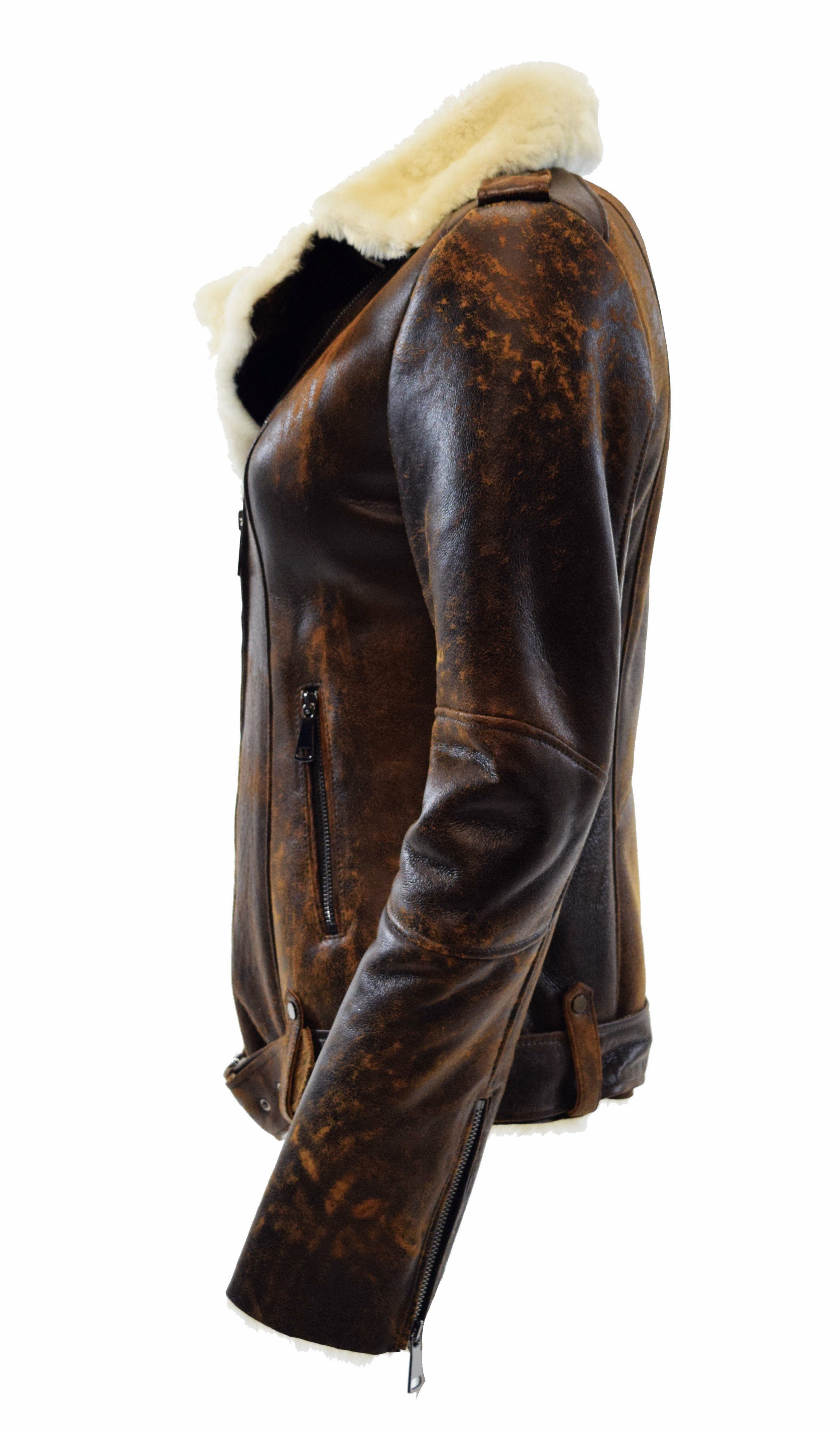 Carla Designer Biker, Leather Reverskragen Braun, Lederjacke Lammfelljacke, Vintage, Zimmert Lammfelljacke,