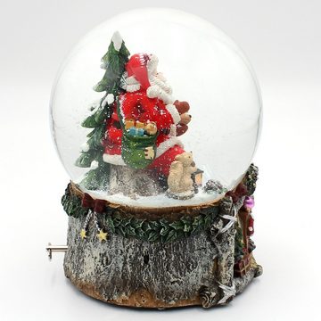 Dekohelden24 Schneekugel XXL Schneekugel, Weihnachtsmann mit Reh und Tannenbaum, mit Sound, (1 St)