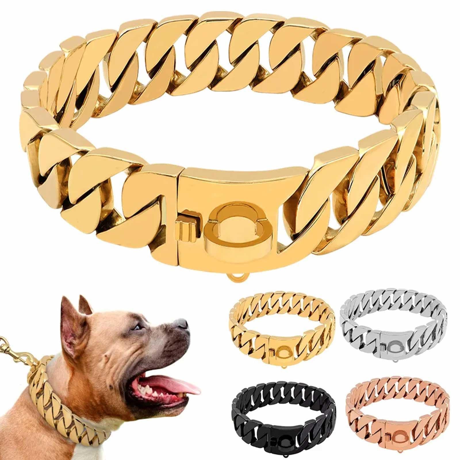 Monkimau Hunde-Halsband Edelstahl Hundekette Gold 32mm - L-M - 20inch/51cm