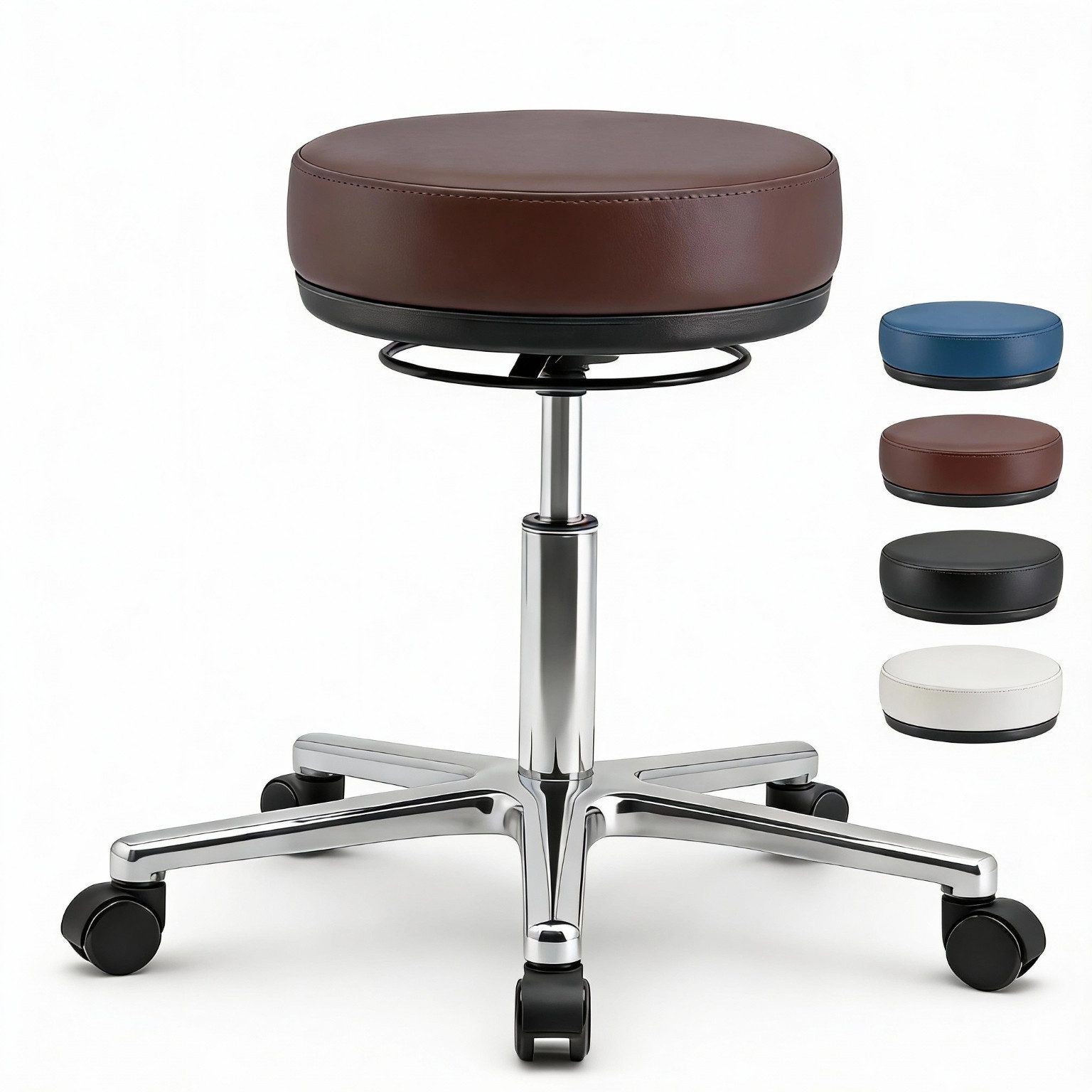 Versee Drehhocker Arbeitshocker Echtleder - höhenverstellbar, 150kg belastbar (Hocker für Büro und Home-Office), ergonomisch höhenverstellbar, 150kg belastbar