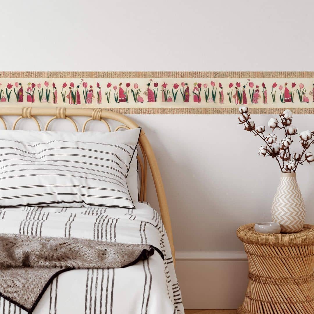 K&L Wall Art Wandtattoo Bordüre Tulpen Leffler Schlafzimmer Märchen Blumenküche Floral, Akzentleiste selbstklebend, entfernbar