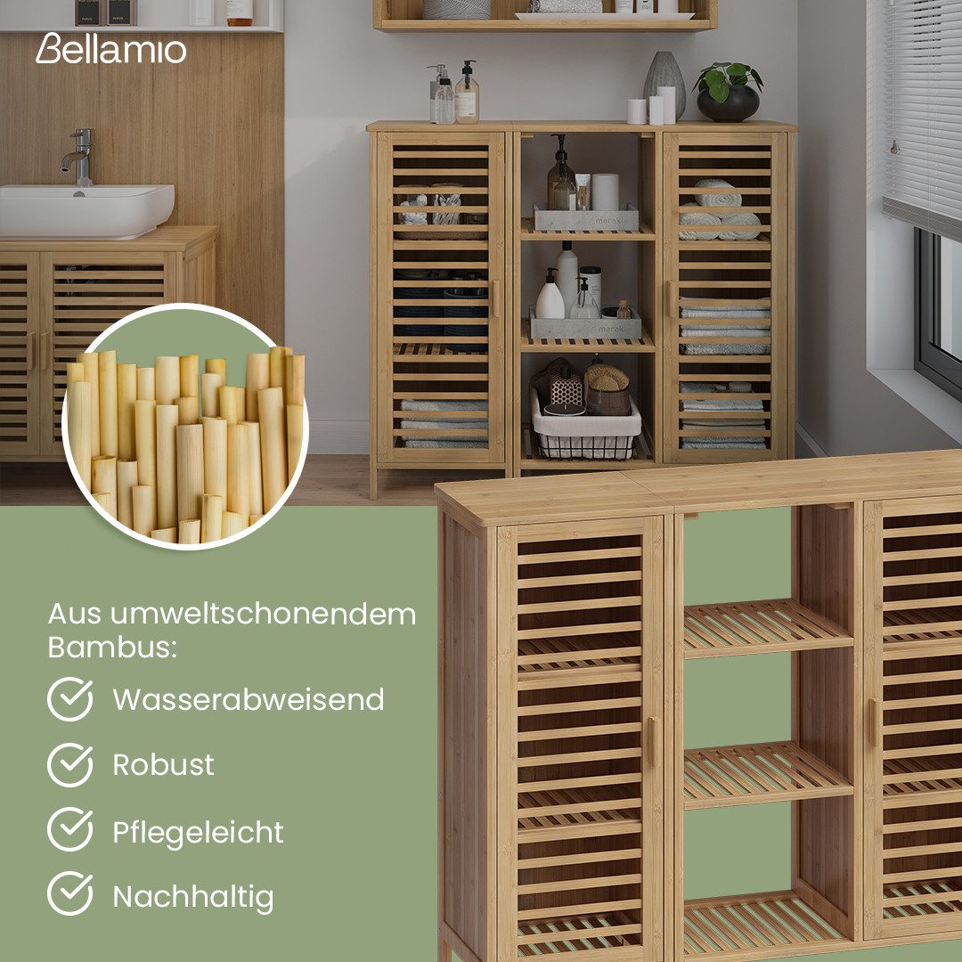 Bellamio Hochschrank Newa aus Bambus, Badezimmerschrank mit Ablage, lackiert (9 Fächer) Badezimmerschrank 100×33×87cm, verfügbar in verschiedenen Ausführungen