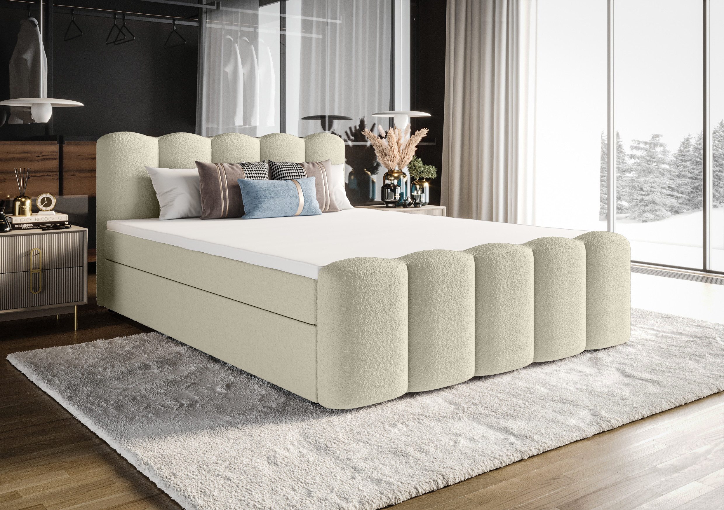 B&B Home Boxspringbett Boxbett Quelle 180 cm 200 cm (H3 Matratze Bonellfederung, Kopfteil, Bettkasten und Topper)
