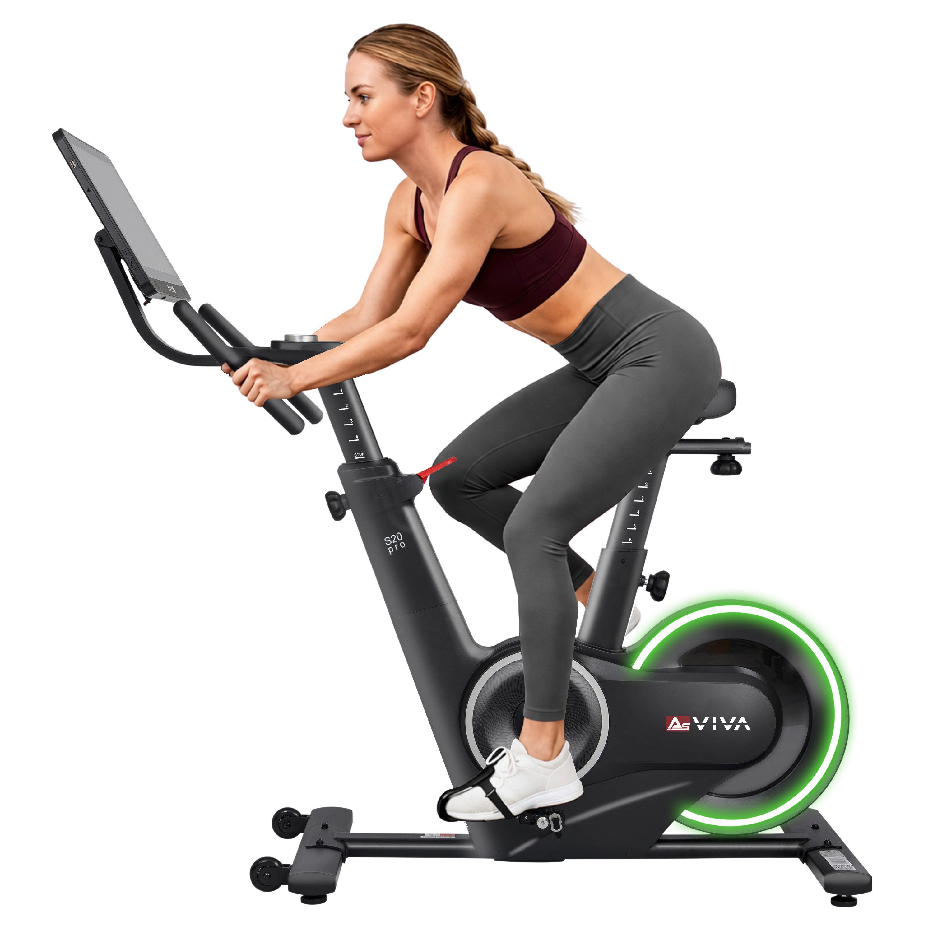 AsVIVA Speedbike S20 - Indoor Cylce mit Display-Steuerung & Fitness-App kompatibel, 21,5" TFT-Touchdisplay, 20 kg Schwungrad, Duale Steuerung
