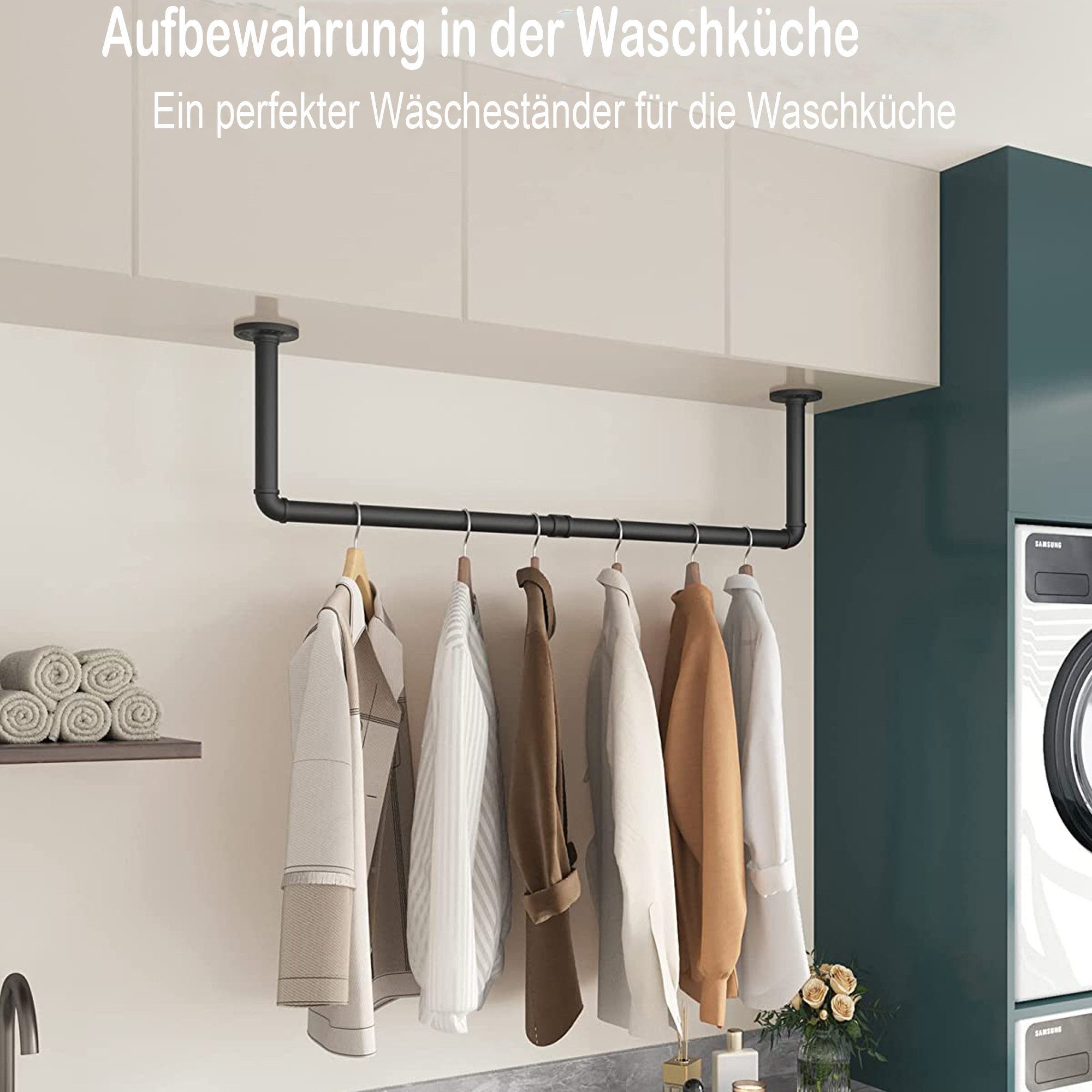 Forrlite Garderobenstange Industrierohr Kleiderstangen,Garderobenstange für die Wand, (Metall Industrial Garderobenstange Wandmontage,Retro-Metall-Kleiderstange,Abnehmbare Platzsparend Wand Kleiderständer für Zuhause)