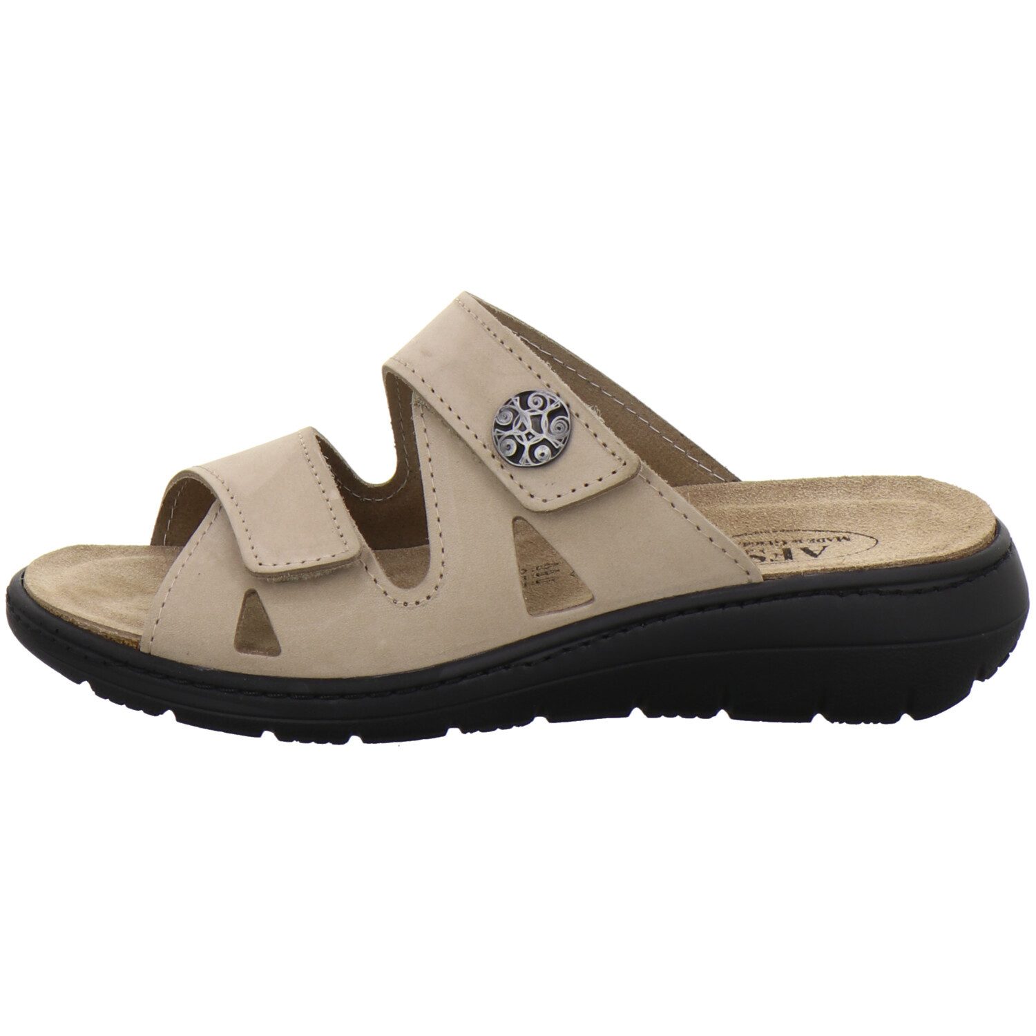 AFS-Schuhe 280812 Wechselfußbett Pantolette für Damen mit Keilabsatz, bequeme Sandalen aus Leder