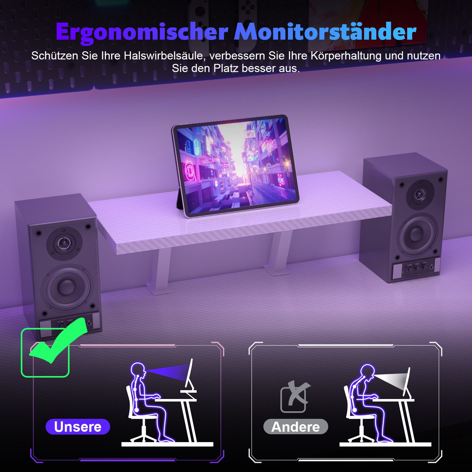 GUNJI Computertisch L-förmiger Gaming-Schreibtisch, Eckschreibtisch, 120cm (Tischplatte aus Kohlefaser mit Display-ausgestatteten Beinen und Z-förmigem Rahmen)