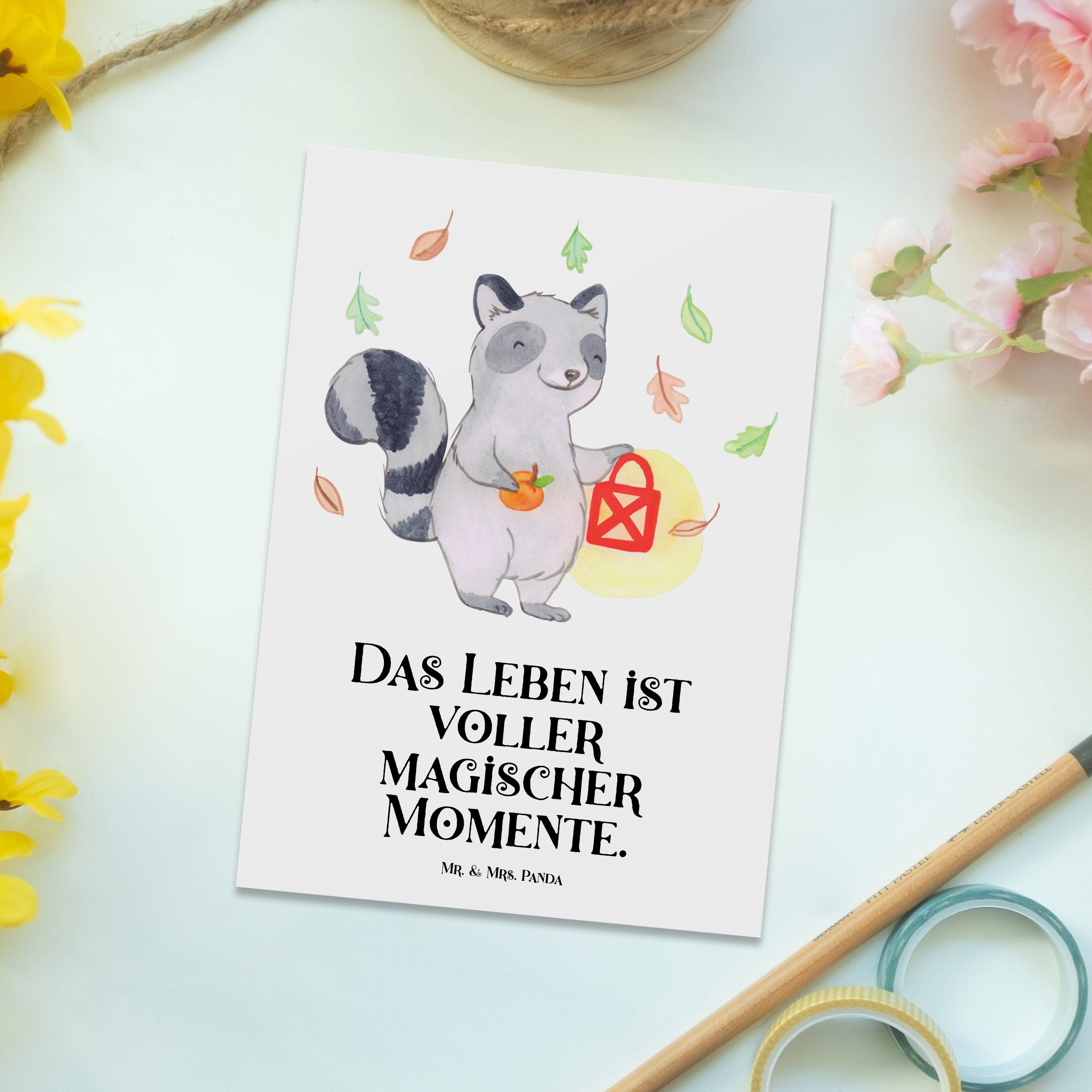 Postkarte Waschbär Panda Geschenkkarte, & Mrs. Geschenk, - Weiß Mr. Einladung, Hallowe - Laterne