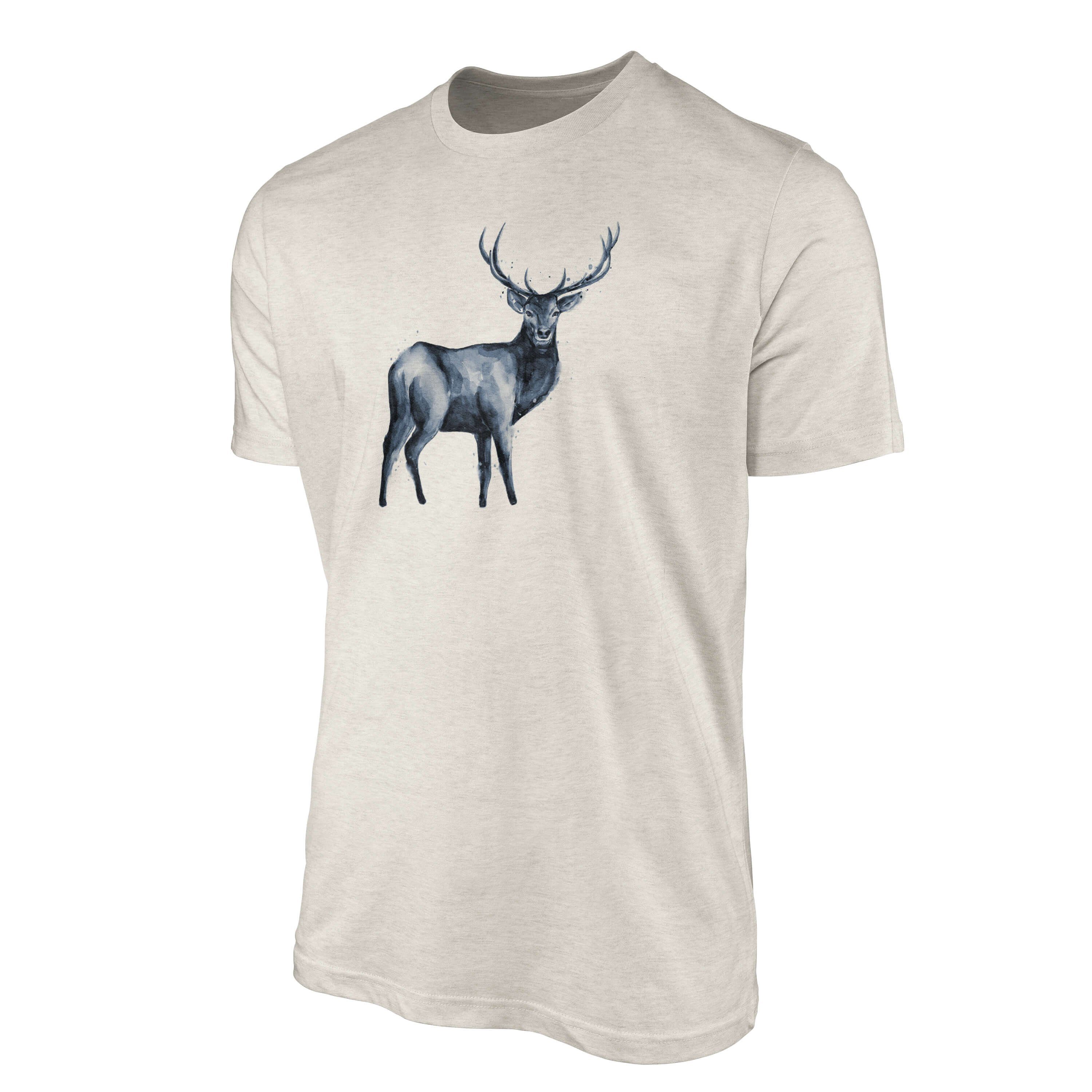 Motiv 100% erneu T-Shirt Hirsch aus gekämmte Herren Bio-Baumwolle Nachhaltig Sinus T-Shirt (1-tlg) Shirt Aquarell Ökomode Art