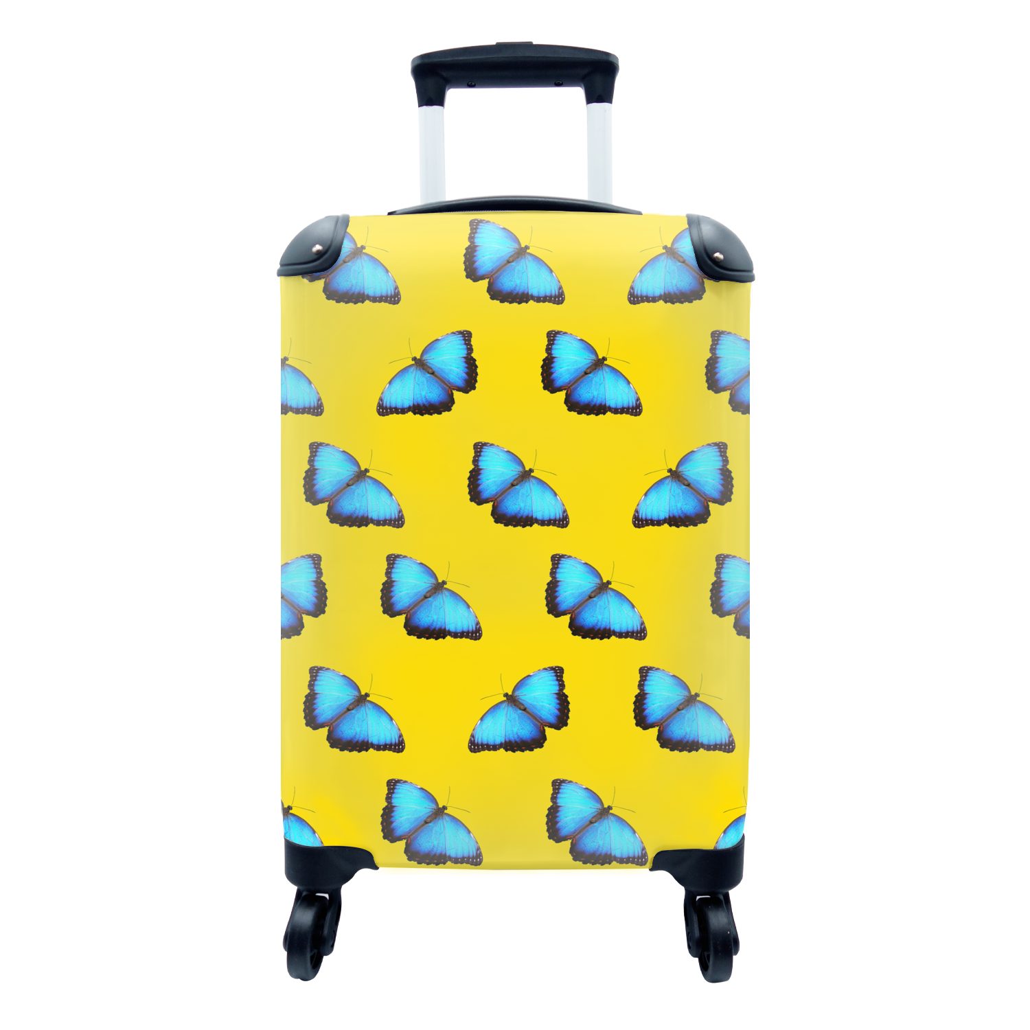 MuchoWow Handgepäckkoffer Schmetterlinge - Blau - Muster, 4 Rollen, Reisetasche mit rollen, Handgepäck für Ferien, Trolley, Reisekoffer