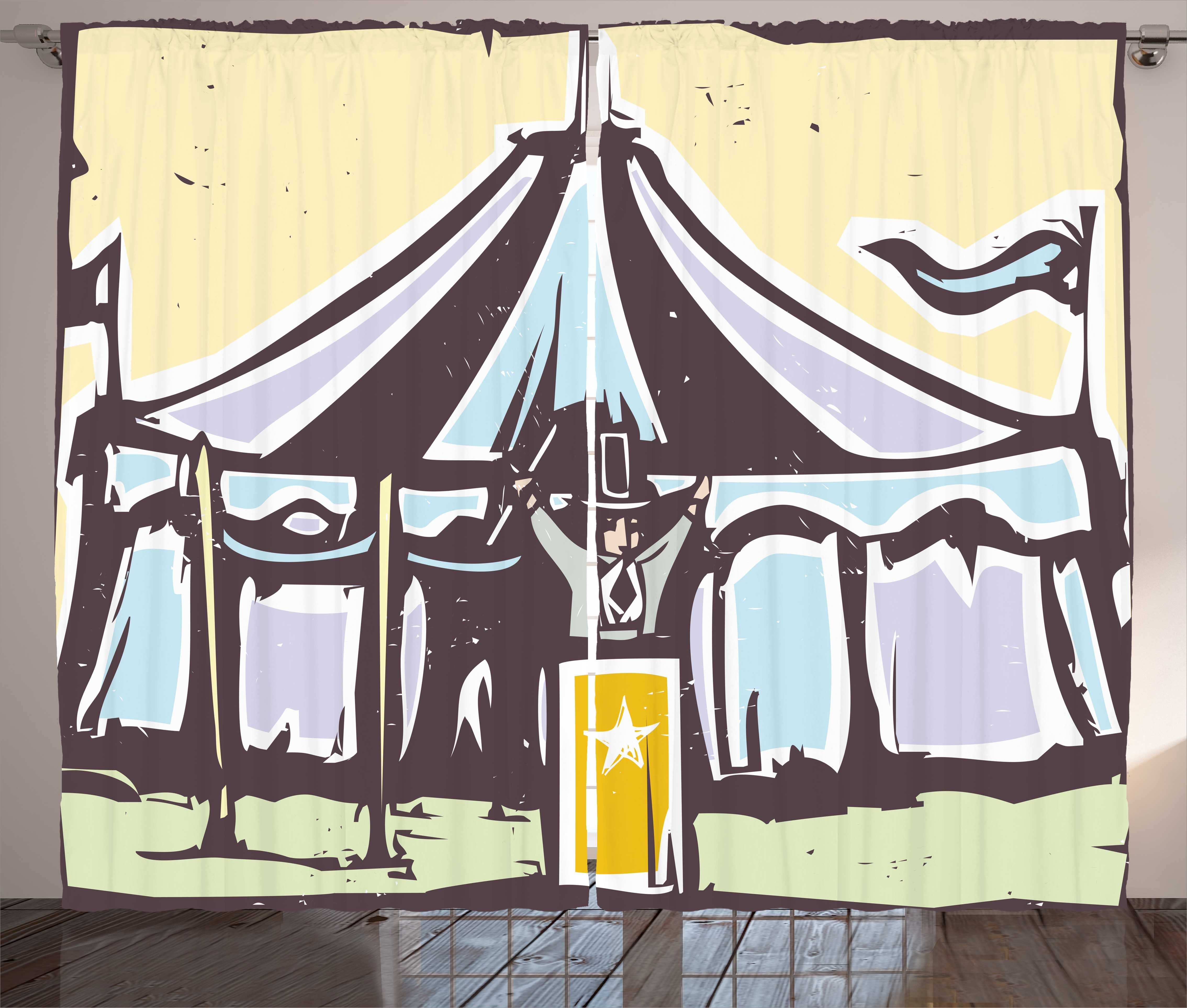Gardine Schlafzimmer Kräuselband Vorhang mit Schlaufen und Haken, Abakuhaus, Zirkus Karneval Szene Mann und Zelt