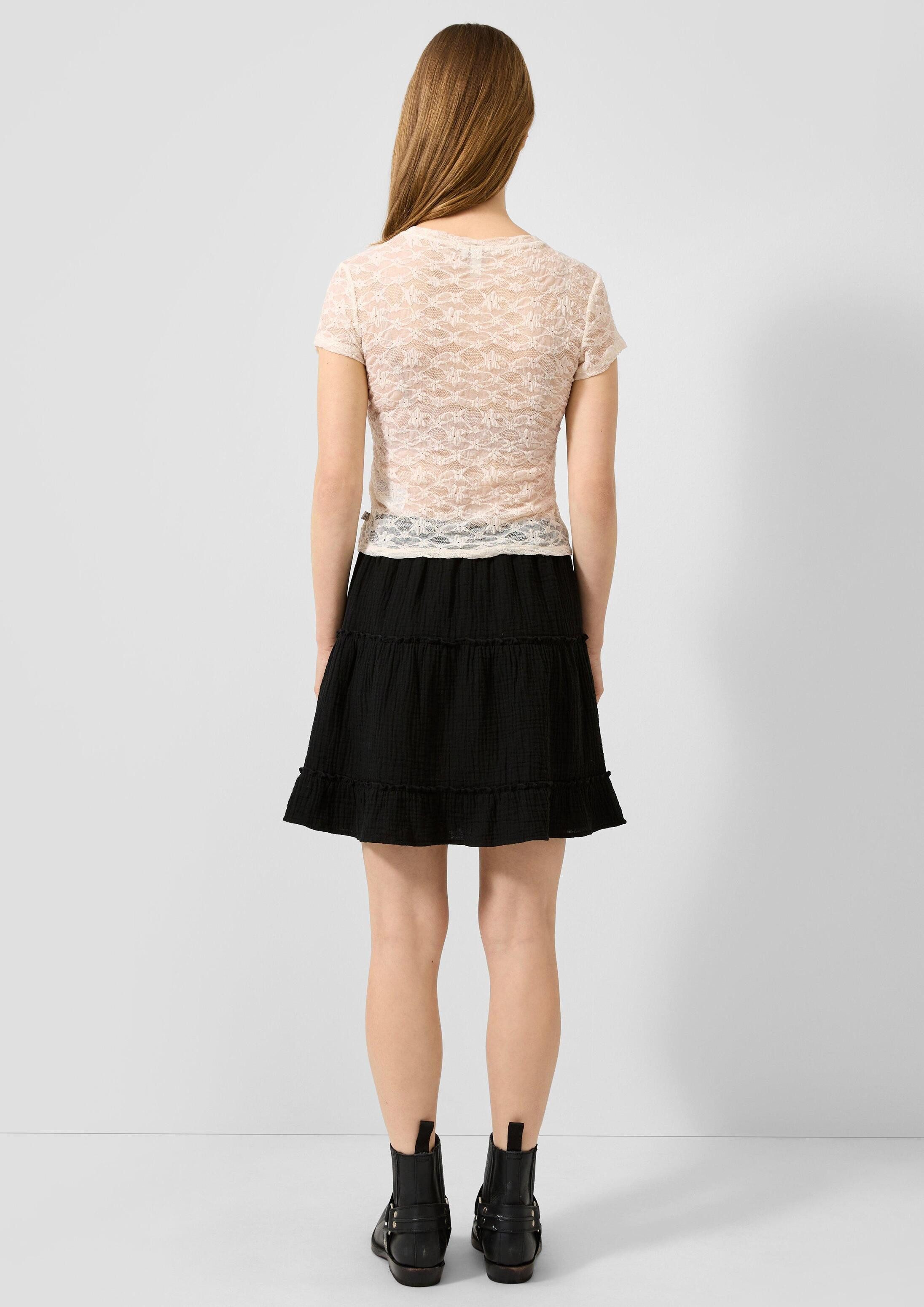 QS Kurzarmshirt T-Shirt Transparentes Spitzen-Shirt