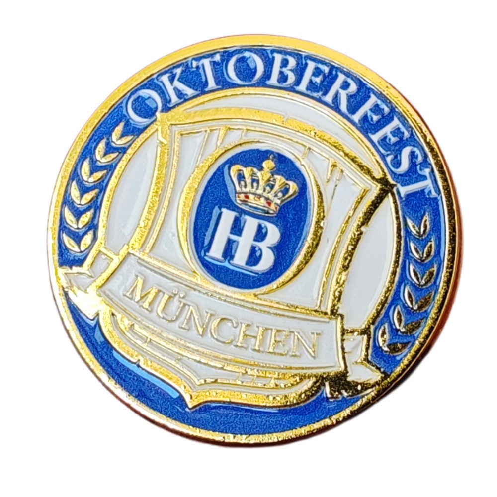 Hofbräuhaus München Anstecknadel HB Pin „Tradition“ – Metall-Anstecker mit Emaille-Veredelung, Ø 3,5 cm, Butterflyverschluß