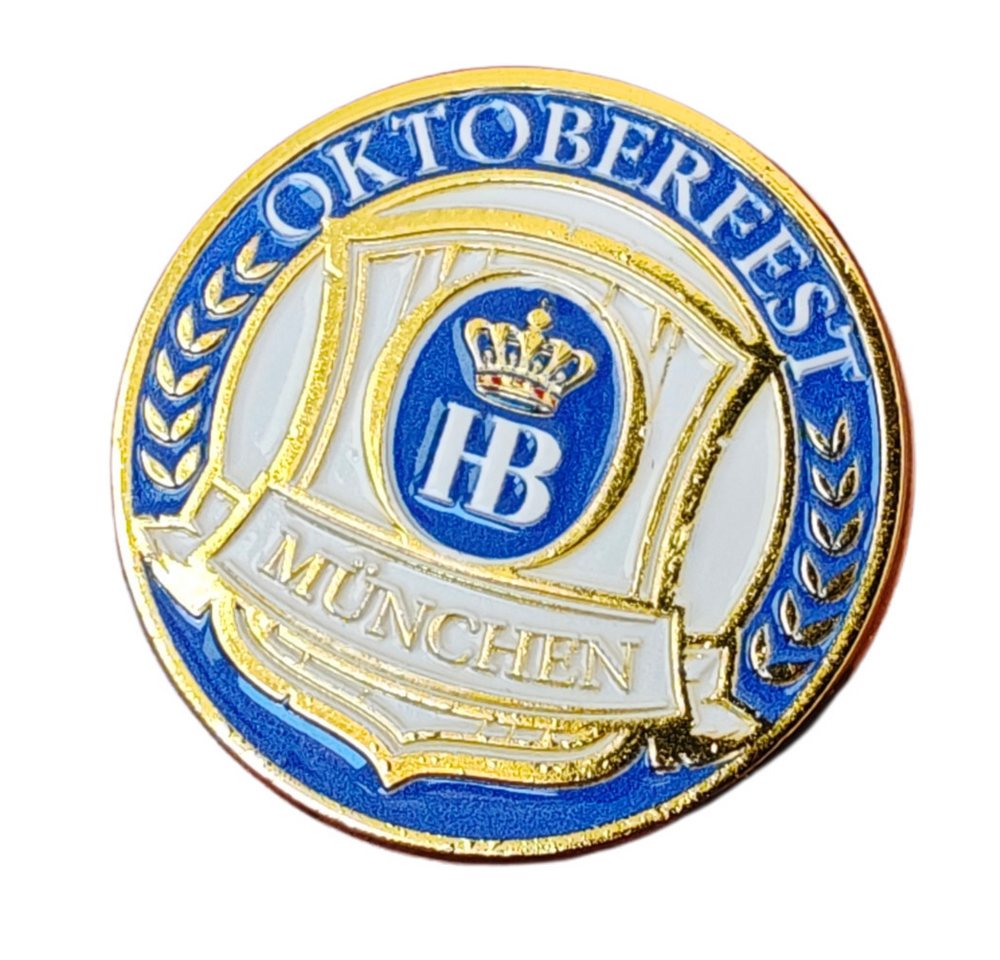 Hofbräuhaus München Anstecknadel HB Pin „Tradition“ – Metall-Anstecker mit Emaille-Veredelung, Ø 3,5 cm, Butterflyverschluß